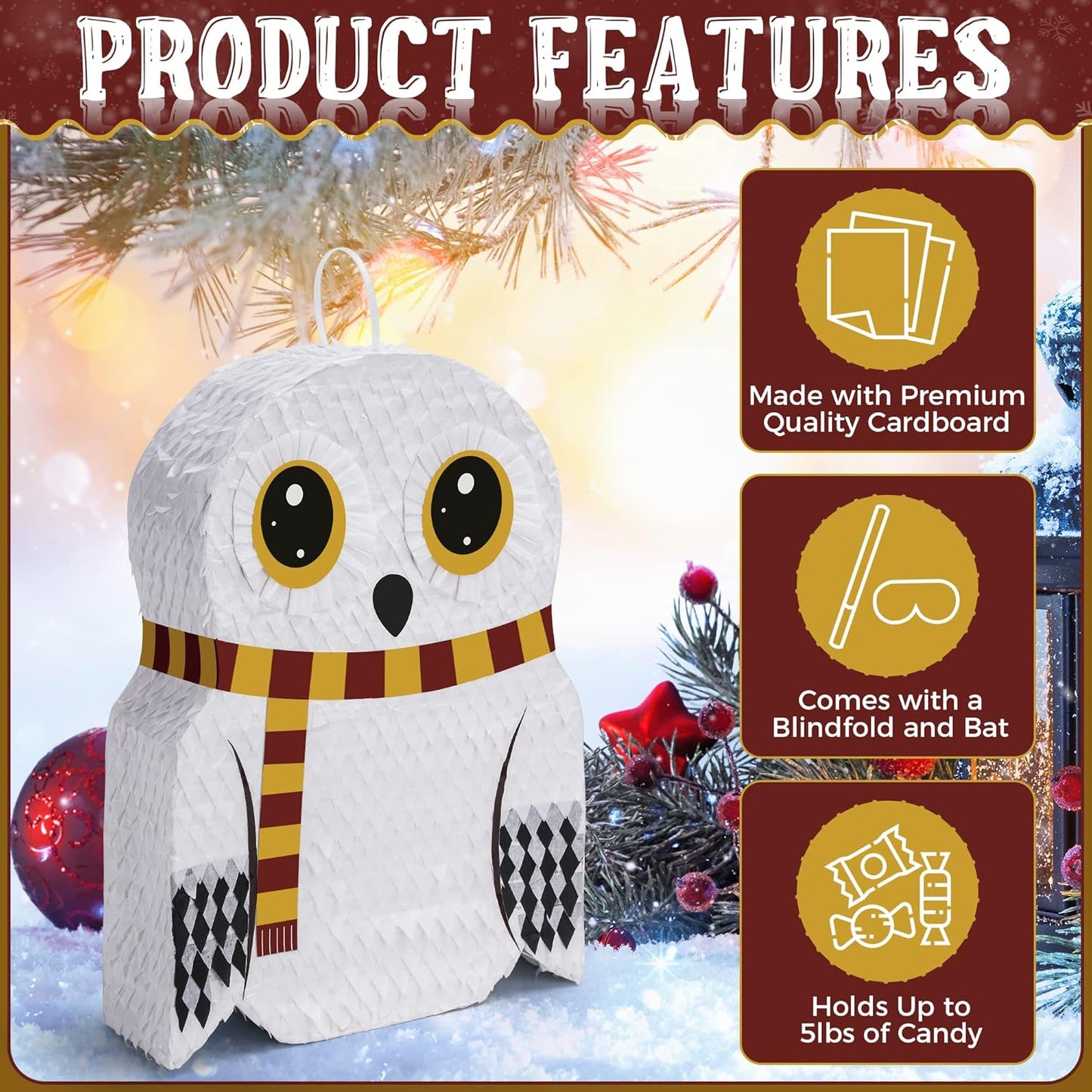 Small Owl Pinata Bundle with a Blindfold (16.5 x 12.5 x 4 Inches), Perfect for Birthday Parties, Forest Animal Theme, Wizard Theme Parties