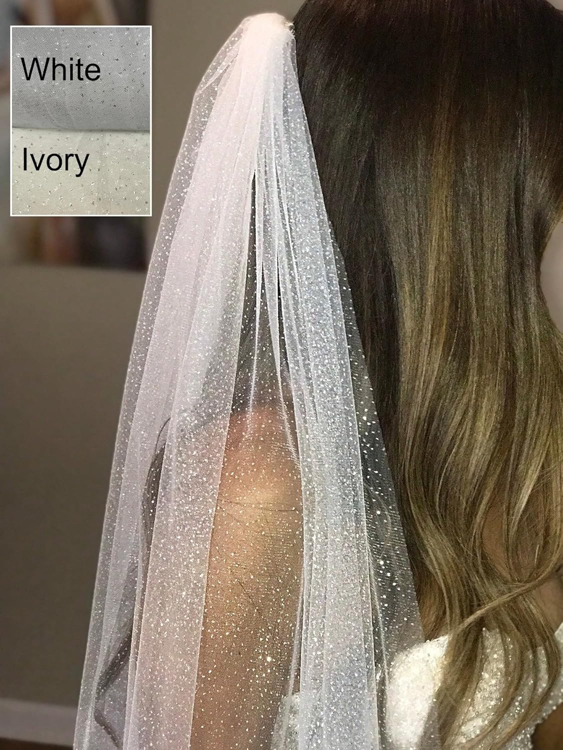 Short Glitter Wedding Bridal Veil with Metal Comb for Bride