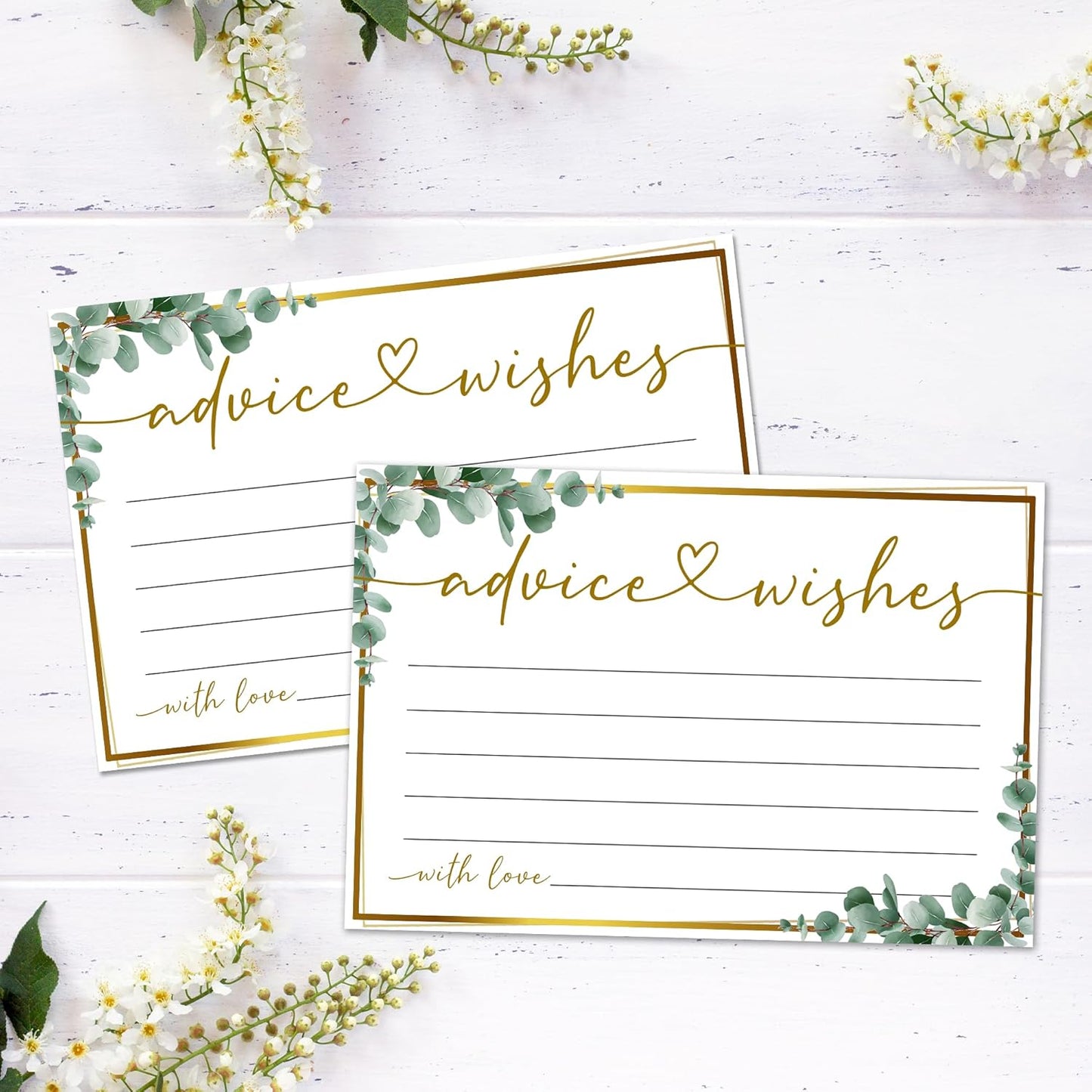 Advice and Wishes Cards Box, 50 Pcs Birthday Wedding Baby Shower Advice Cards, Well Wishes Box for Birthday Party Graduation Bridal Shower Retirement Party, Anniversary(Eucalyptus) -A06