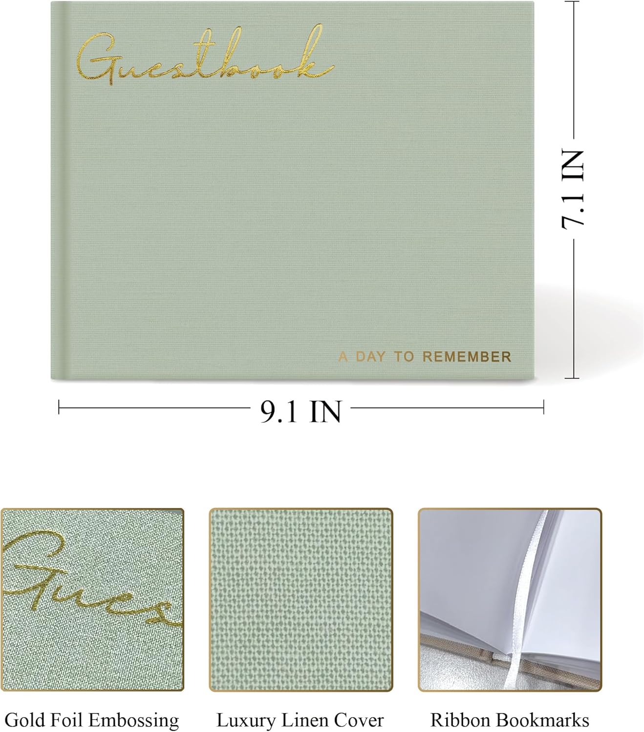 Elegant Linen Wedding Guset Book - Polaroid Guest Book for Wedding Reception,Baby Shower,Bridal Shower and Special Events - 100 Blank Pages for Sign in and Photos (B-Sage Green)