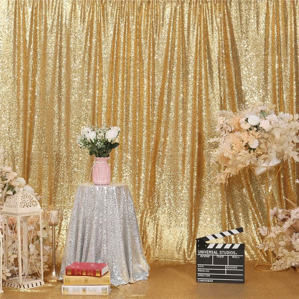 Eternal Beauty Gold Sequin Backdrop, 8x10 Ft Glitter Background Curtains for Shimmer Photography Party Wedding Birthday Back Drop Decor