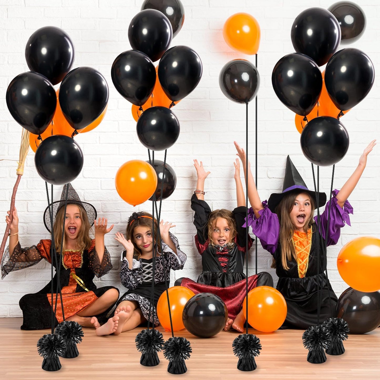 24 PCS Balloon Weights Metallic Anchor, Balloon Holder Heavy Weights with 1 Roll Black Crimped Ribbon for Balloons Table Party Favor Birthday Decor(Black)