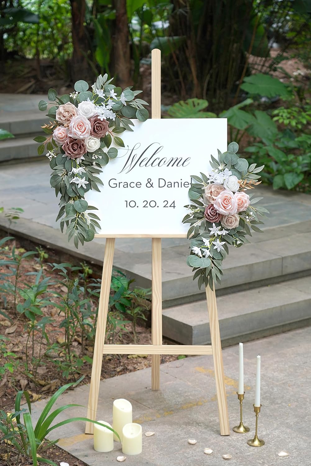 Artificial Dusty Rose Flowers Swag Set of 2 for Wedding Welcome Signs Floral Decorations, Wedding Arch Flowers for Wedding Ceremony