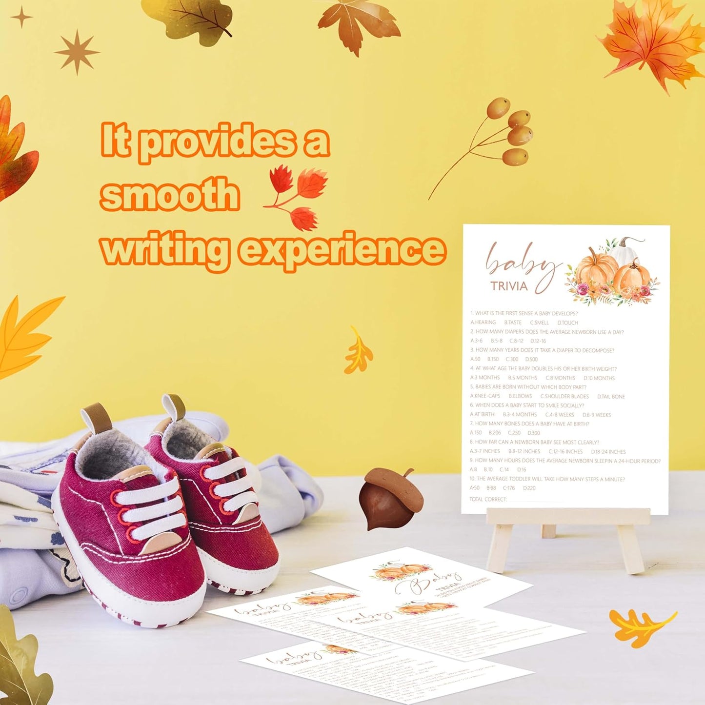 Baby Shower Games, Thanksgiving Baby Trivia Game Cards + 1 Answer Card, 25 Sets Baby Gender Reveal Party Decorations Supplies - E05