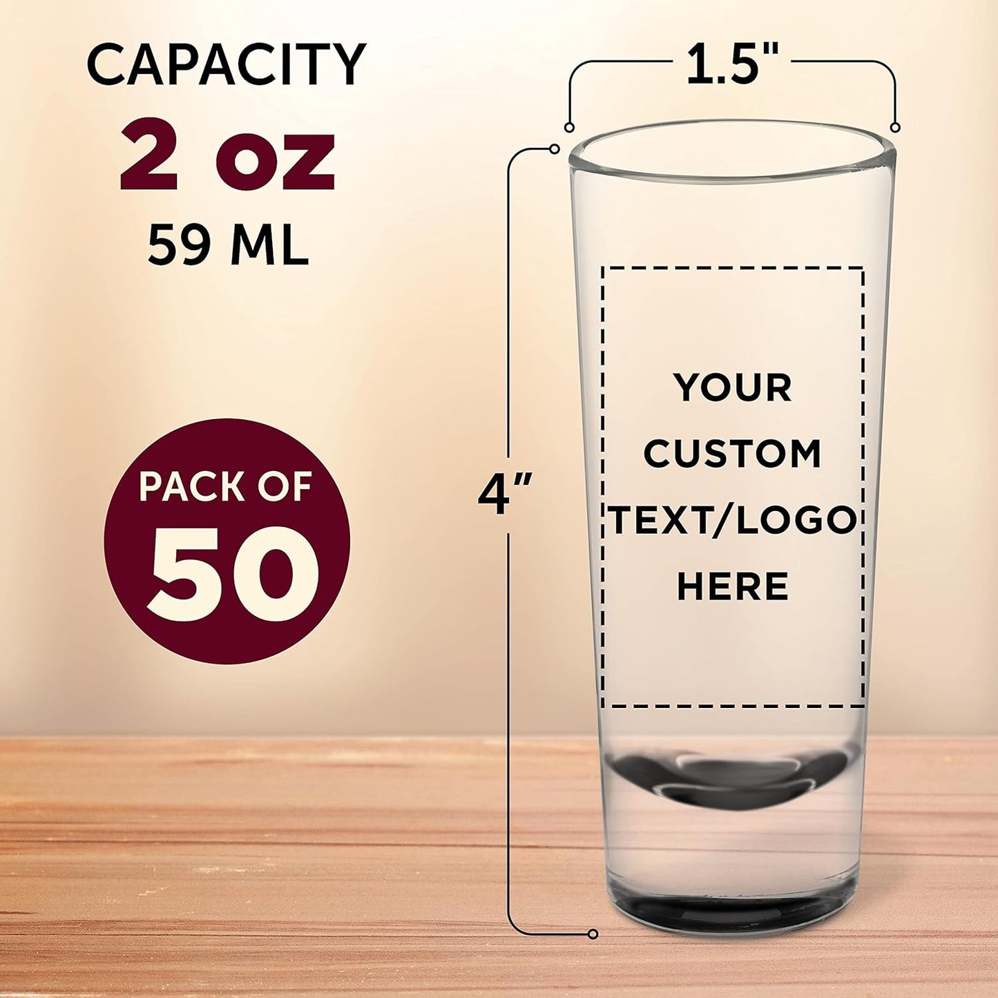 Custom Cordial Shooter Shot Glasses 2 oz. Set of 50, Personalized Bulk Pack - Great for Birthdays, Parties, Indoor & Outdoor Events - Black