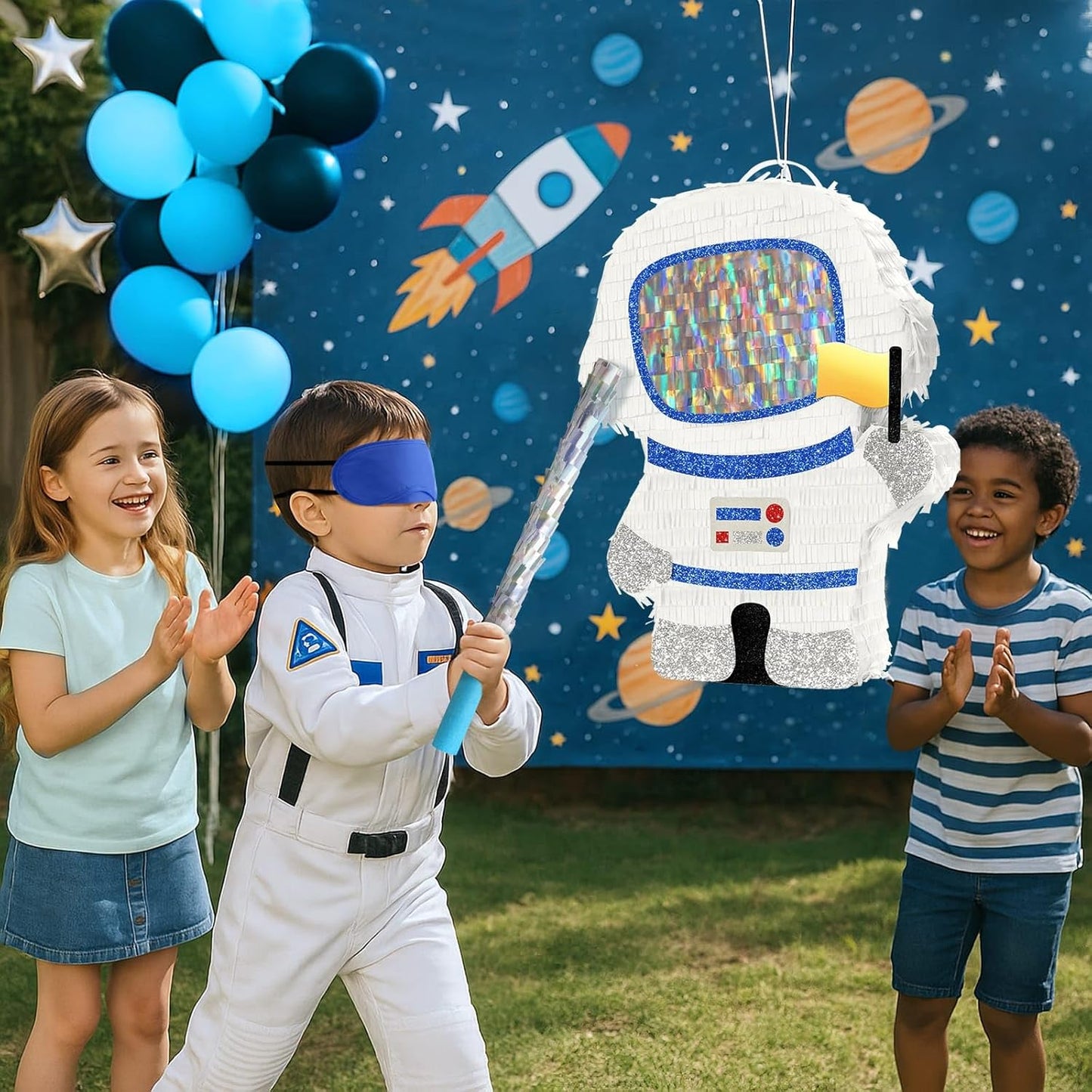 WERNNSAI Astronaut Piñata - Space Party Decorations Space Piñata Bundle with Blindfold and Bat Boy Birthday Decorations for Kids Family Birthday Games Supplies