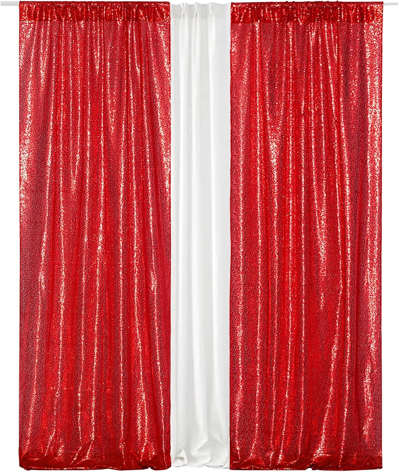 Eternal Beauty Sequin Backdrop Curtains, 2x8 Ft-2 Panels Red Back Drop for Shimmer Photography Party Wedding Birthday Decor