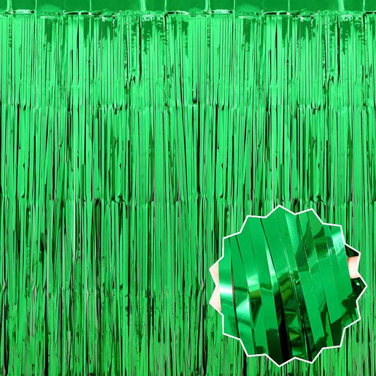 6 Pack Green Foil Fringe Curtains Backdrop, 3.28 x 8.2 Ft Metallic Streamers Tinsel Curtains Background for Photo Booth, Birthday, Weddings, Carnivals, Graduation, Themed Party Decorations