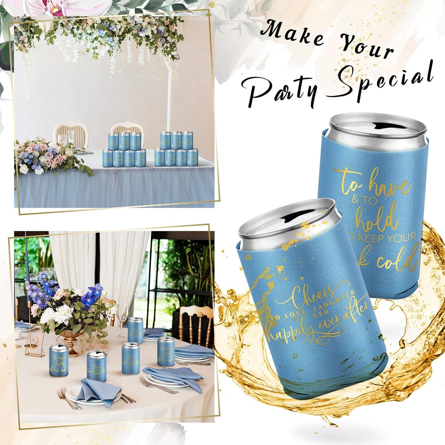 50 Pieces Wedding Can Cooler Bulk Engagement Party Favors for Guests Cheers to Love Laughter and Happily Ever After Rehearsal Dinner Decorations for Wedding Bridal(Haze Blue,Cute)