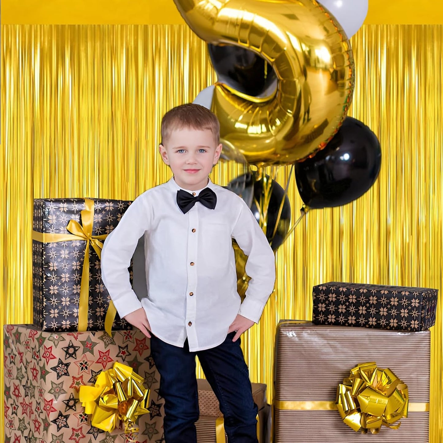 Gold Foil Fringe Curtain 3.3×8.3FT 2 Packs, Metallic Tinsel Curtains Party Streamers for Birthday Graduation Baby Shower Decoration (2pcs,3.3FT×8.3FT, Gold)