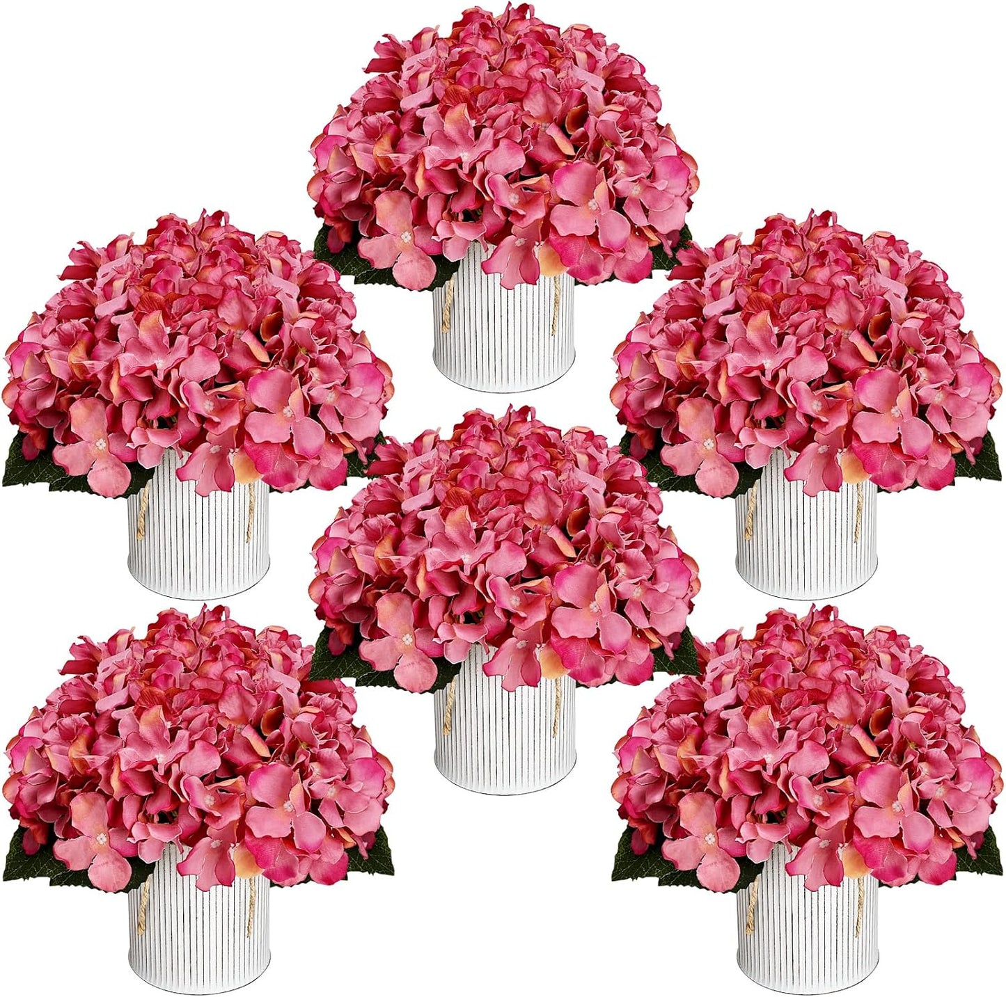 Flower Table Centerpieces - Set of 6 Floral Arrangement Artificial Wedding Hydrangeas Floral Arrangement with Rustic Metal Vase for Bridal Tea Party Event Decorations - Dusty Pink