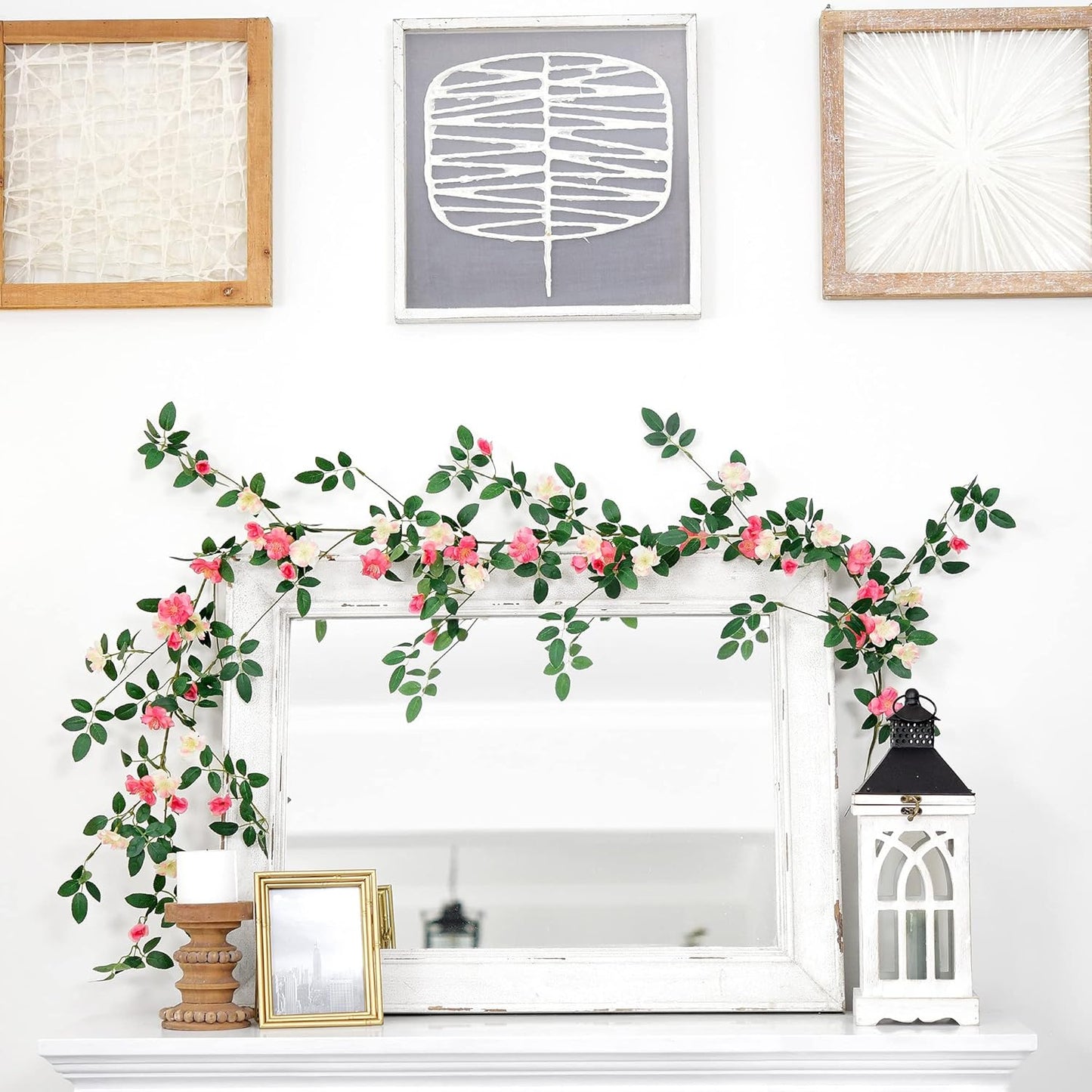 FiveSeasonStuff Bendable Posh Pink Flower Garlands, Artificial Silk Wild Roses Vine Leaves Hanging Flowers for Wall Decoration Basket Trellis Wedding Home 2 Pack 12 ft