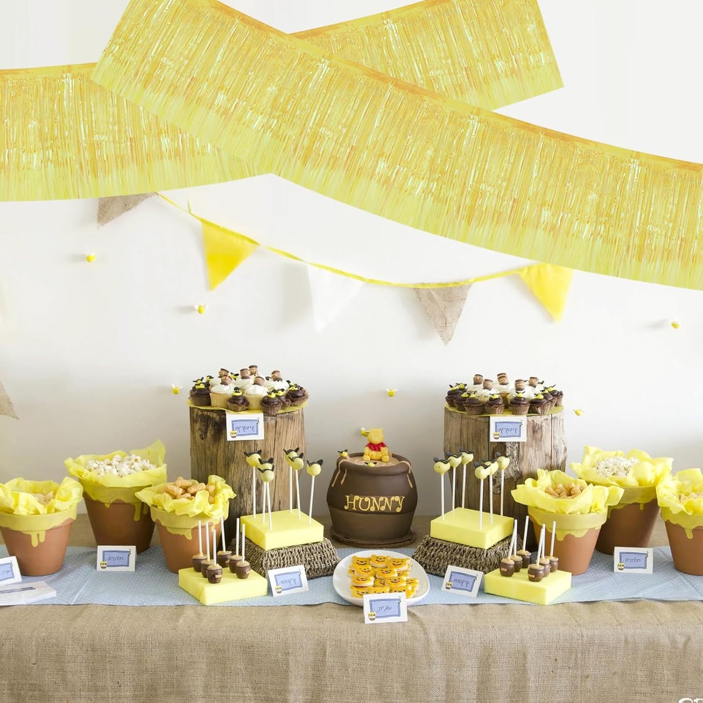 BEISHIDA 3 Packs Metallic Foil Fringe Garland Shining Yellow Wall Hanging Tinsel Fringe Banners for Car Floats Bridal Shower Wedding Birthday Easter Graduation Holiday Party Decoration(30 Feet)