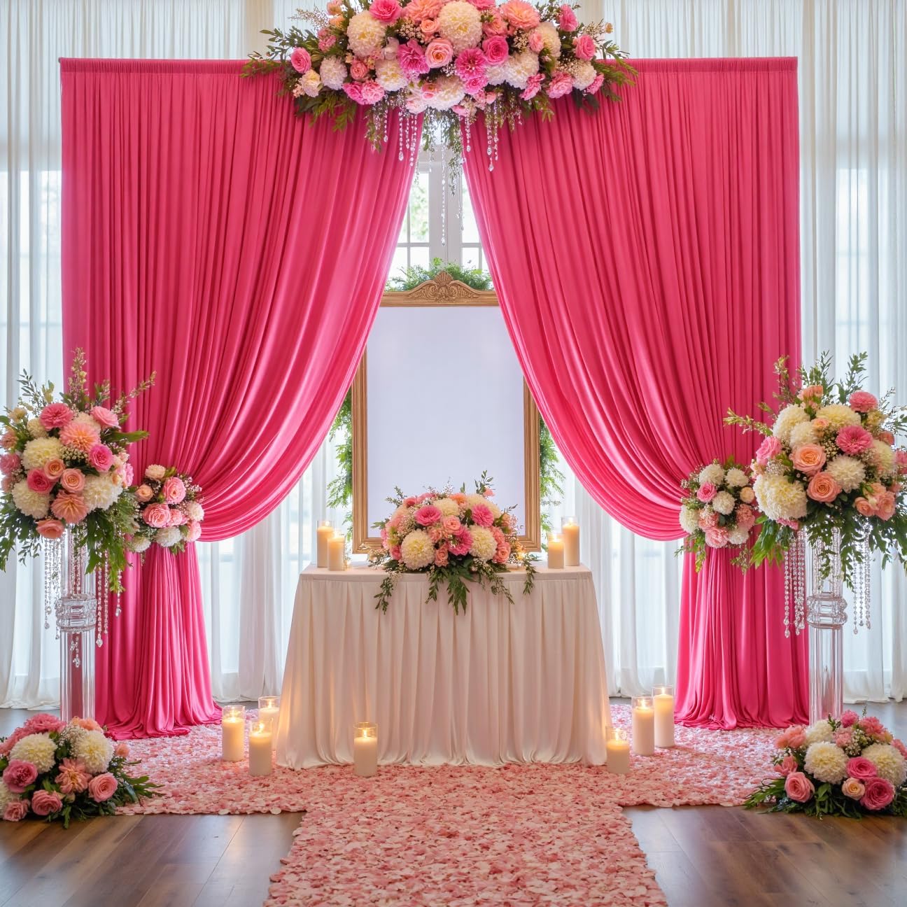 20 ft x 10 ft Wrinkle Free Fuchsia Backdrop Curtain for Parties, 4 Panels Polyester Hot Pink Photo Backdrop Drapes for Wedding Birthday Party Baby Shower