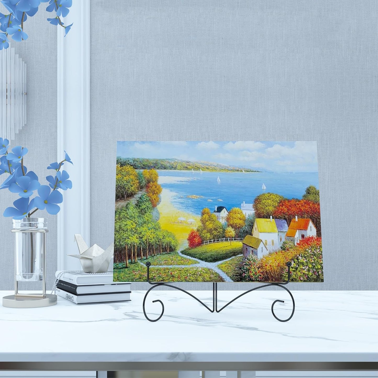 10 Inch Display Plate Holder with Folding Design, Metal Table Stand for Home Decoration, Picture Easel, Photo Frame Stand - Black