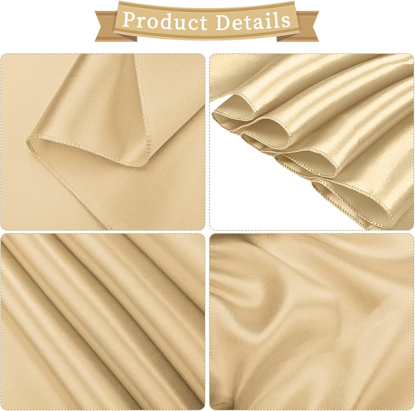 fani 60 PCS Champagne Satin Chair Sashes Bows Universal Chair Cover for Wedding Reception Restaurant Event Decoration Banquet,Party,Hotel Event Decorations (7 x 108 inch)