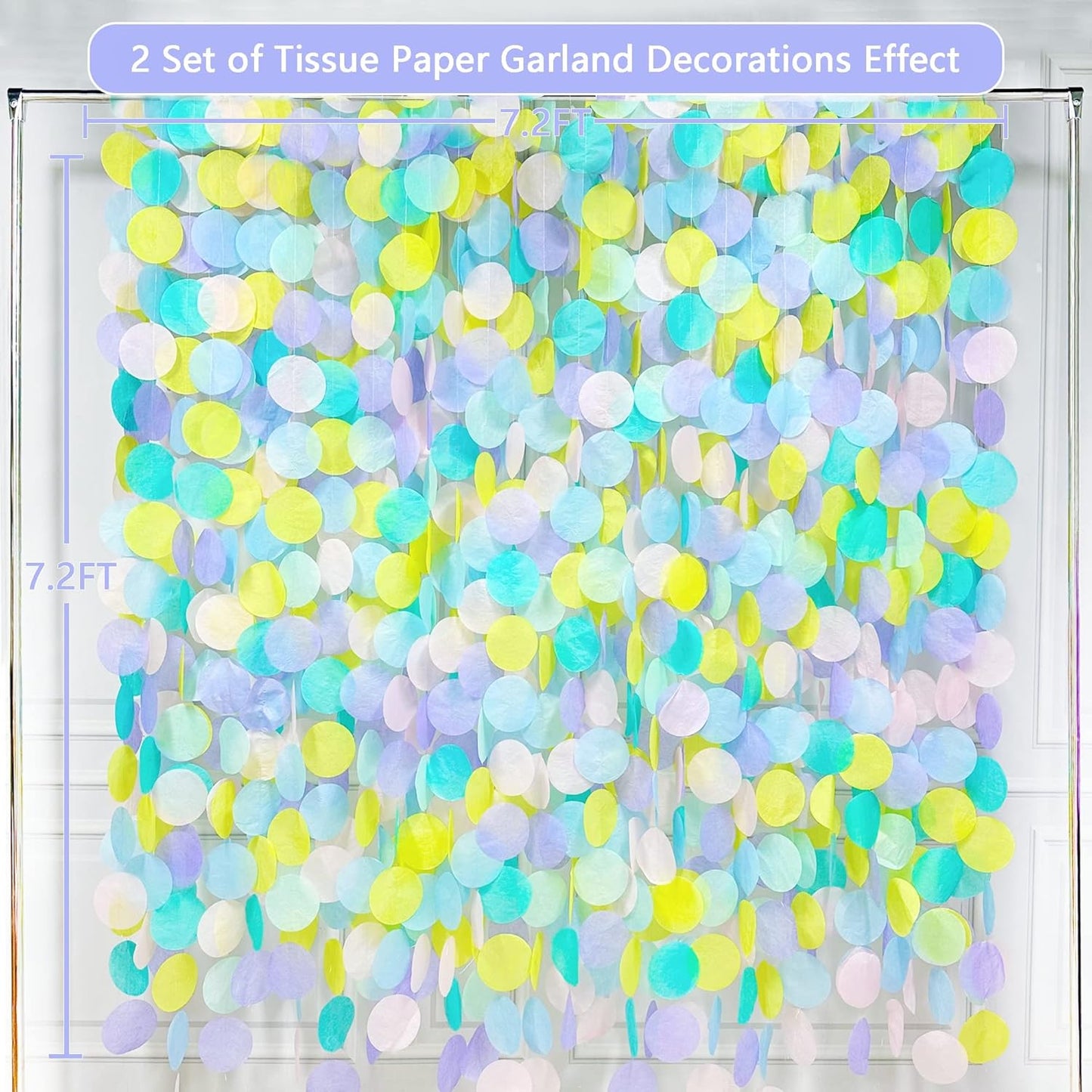 205Ft Pastel Party Decorations Big Circle Dot Backdrop Garland Pastel Tissue Paper Polka Dots Hanging Curtain Streamer for Birthday Bachelorette Wedding Engagement Baby Shower Macaron Party Supplies