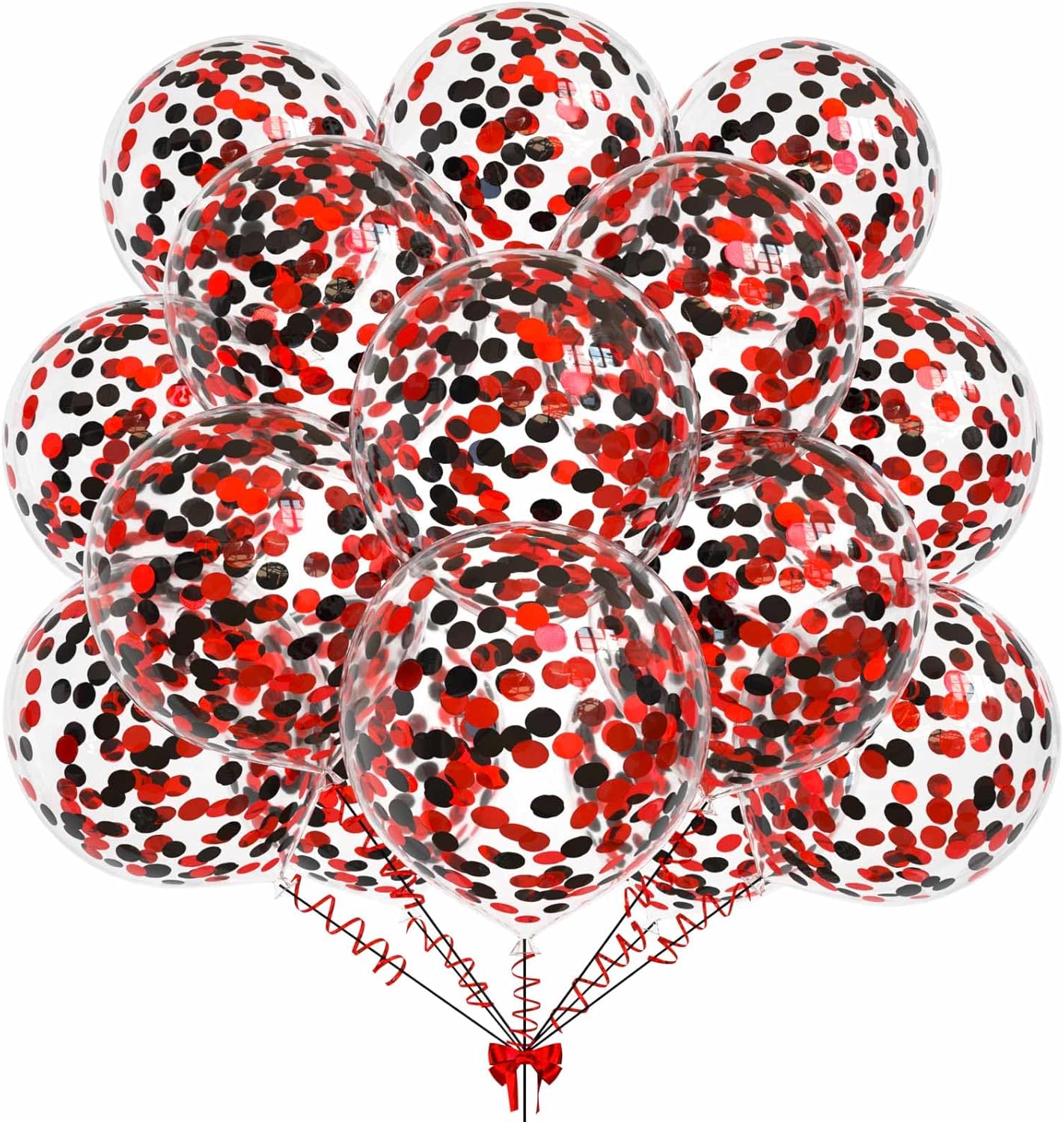 50pcs Black and Red Foil Confetti Balloons,12 inch Latex Balloon with Black Red Confetti Inside for Birthday Family Party Graduation Decorations