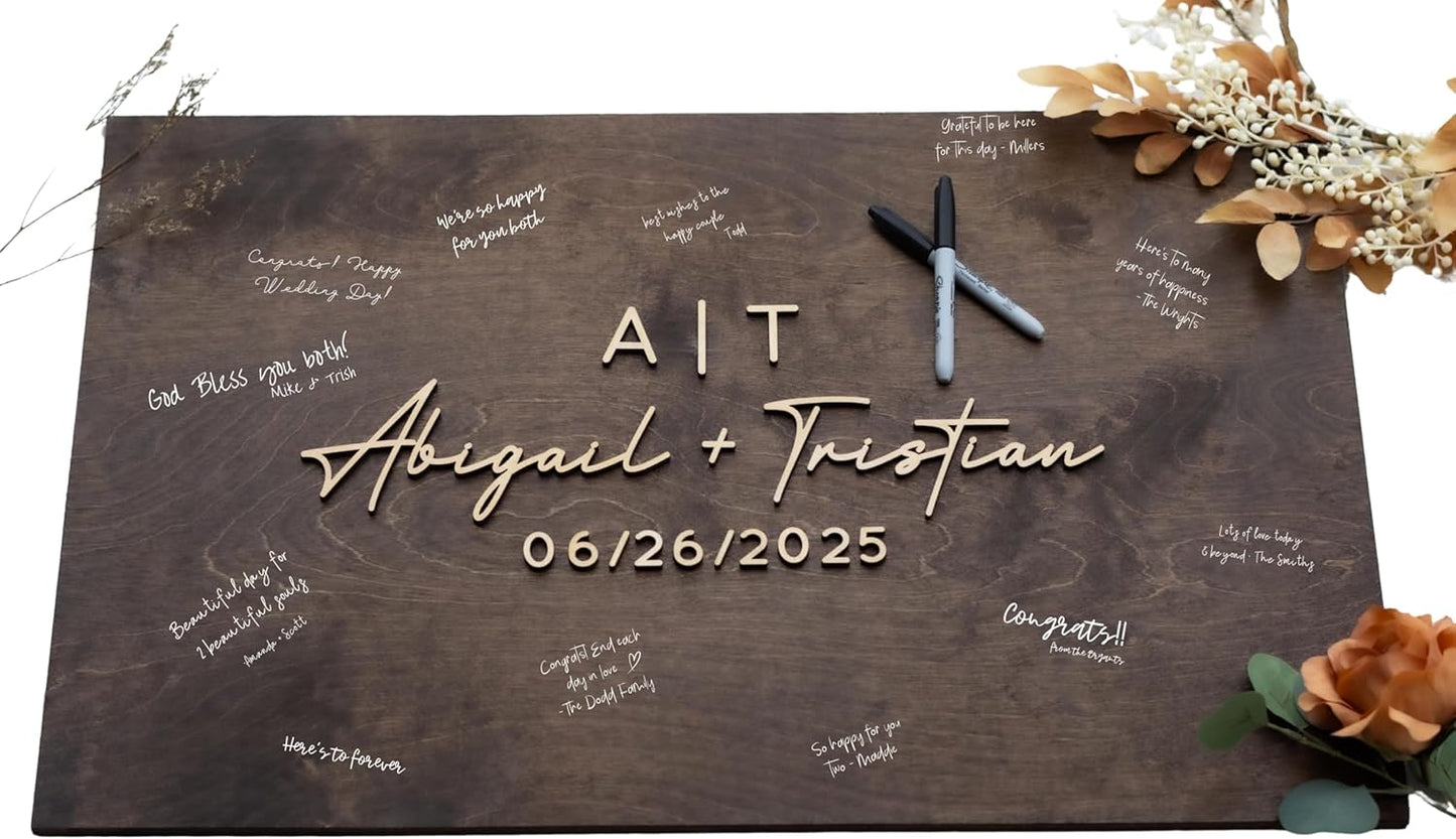 Personalized Last Name Guest Book, Unique Guest Book Sign, Custom Alternative Guest Book, Wooden Guest Book, Wedding Ceremony Guestbook Sign (Design 9)