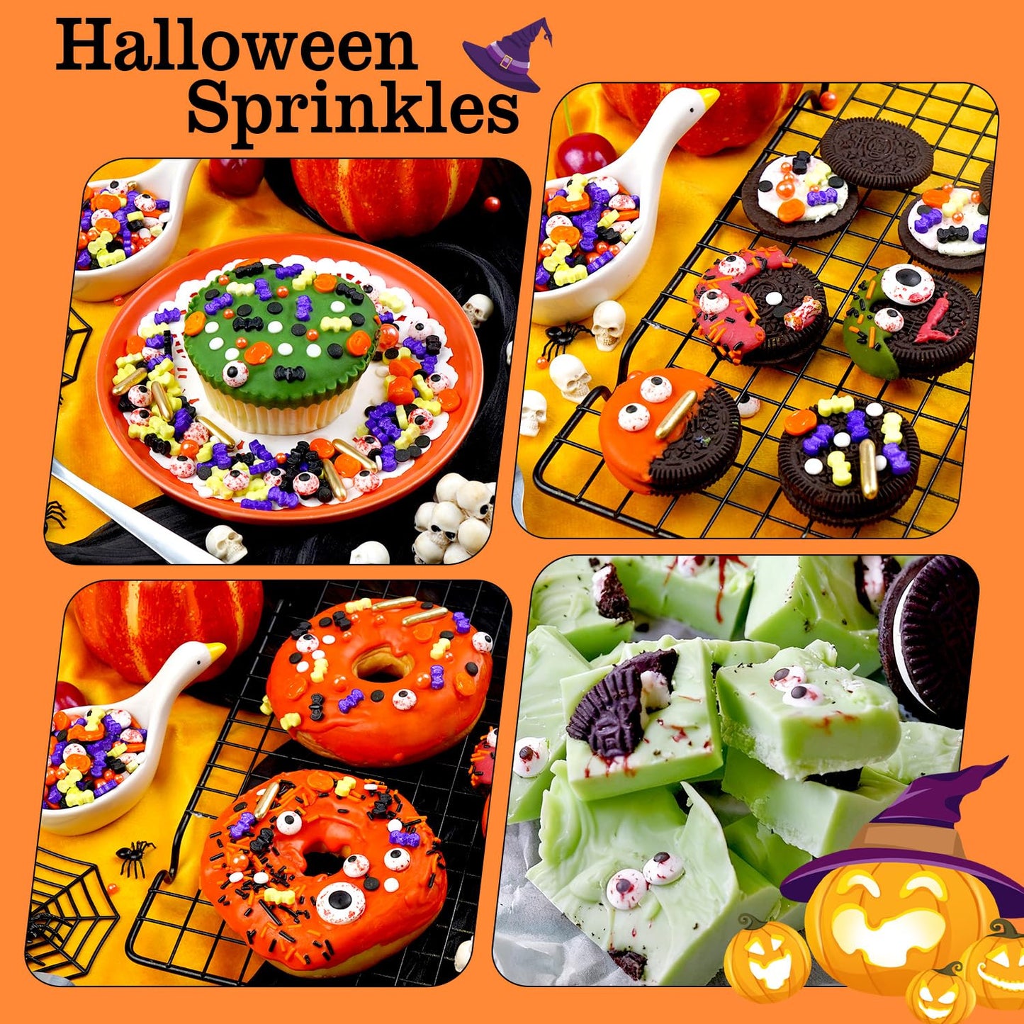 Halloween Sprinkles Mix, Sprinkles for Cake Decorating, Edible Halloween Candy, 180g/ 6.35oz, Cupcake Toppers, Cake Decorations, Ice Cream Toppings, Cookie Decoration(Orange Black Purple)