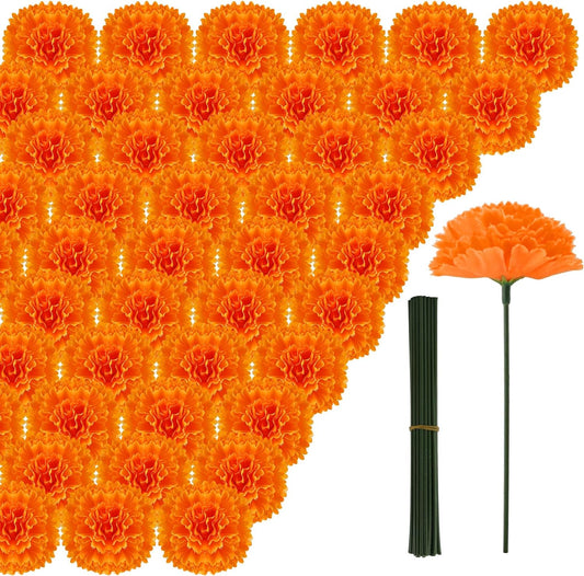 Hananona 201Pcs Artificial Marigold Flower Heads Bulk, Silk Marigold Bulk Fake Flowers for Dia De Los Muertos Decor DIY Marigold Garland Day of The Dead Decorations