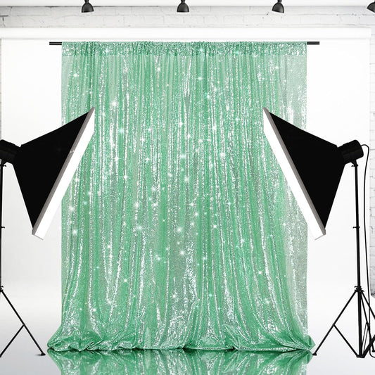 Eternal Beauty Mint Green Sequin Backdrop, 8x8 Ft Glitter Background Curtains for Shimmer Photography Party Wedding Birthday Back Drop Decor