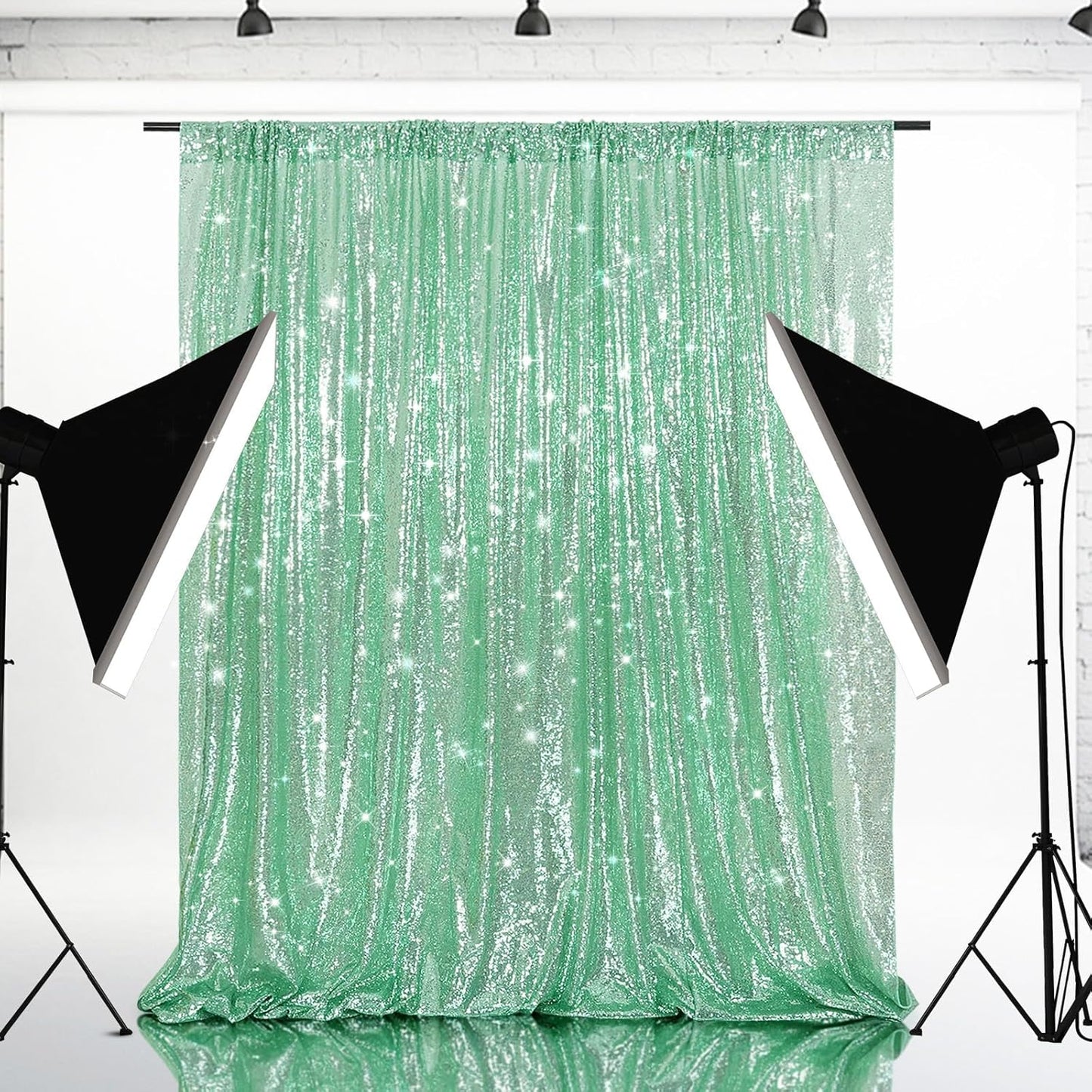Eternal Beauty Mint Green Sequin Backdrop, 6x6 Ft Glitter Background Curtains for Shimmer Photography Party Wedding Birthday Back Drop Decor