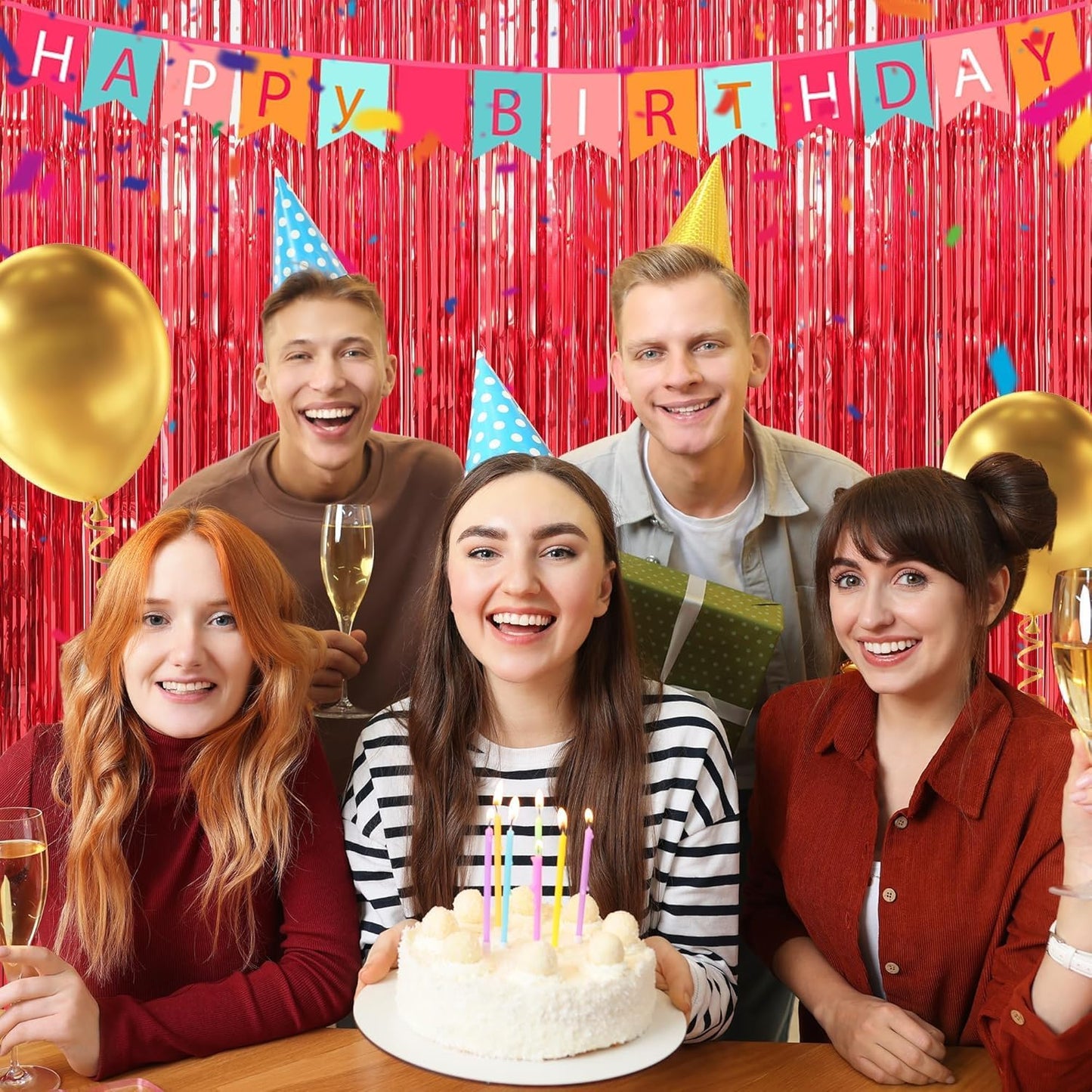 Crosize 4 Pack 3.3 x 9.9 ft Red Foil Fringe Curtains Party Decorations, Red Tinsel Curtain Backdrop for Parties, Door Streamers, Glitter Streamer Fringe Backdrop for Birthday Decoration