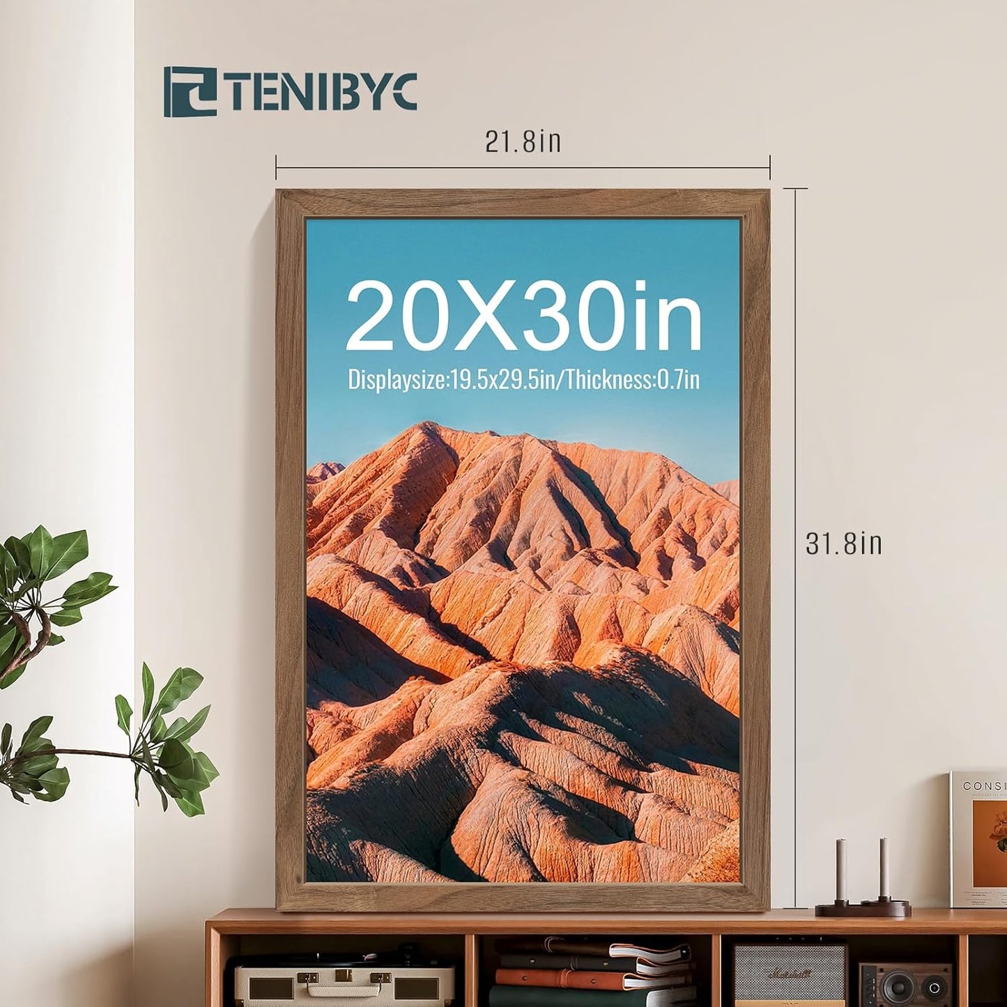 20x30 Poster Frame 4 Pack - Walnut, Brown Wood Picture Frame, Dissplay Photos, Posters and Puzzles, Horizontal or Vertical Wall Hanging