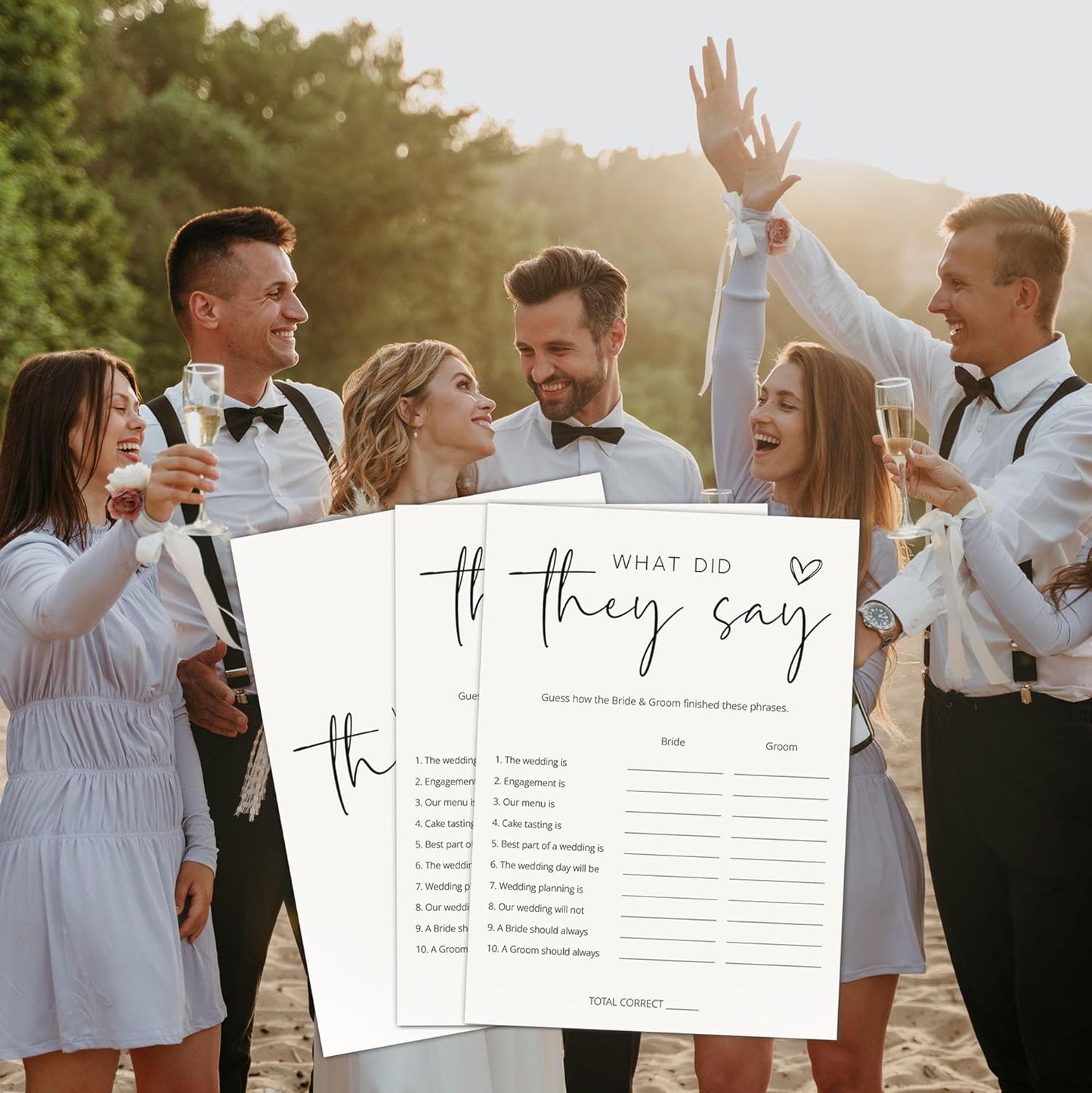 Bridal Shower Games, What Did They Say, 25Pcs Minimalist White Double-Sided Bridal Game Cards, Wedding Shower Games for Guests, Engagement Bachelorette Party Supplies - A24