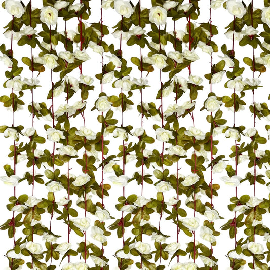 16Pcs 126Ft Cream Rose Garland, Fake Rose Hanging Flowers, Artificial Flower Vine, Hanging Floral Vine Garland for Wedding, Birthday Party, Wall Arch, Halloween, Christmas Garden Backdrop Decor