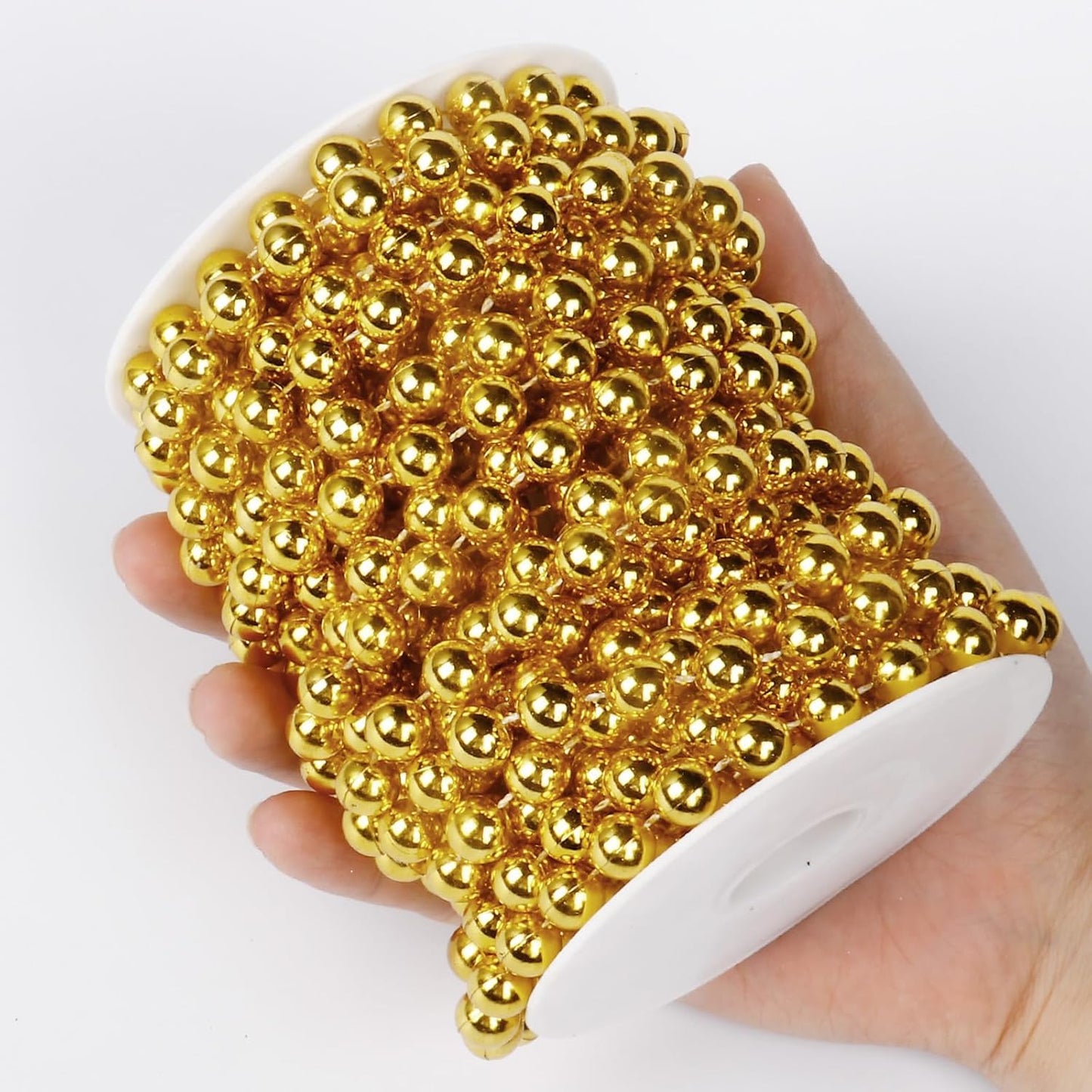 [33 Feet] Gold Pearl Beads Garland, 10MM 11 Yards Gold Faux Pearl Beads String Roll Bulk for DIY Craft Christmas Tree Wedding Party Decoration