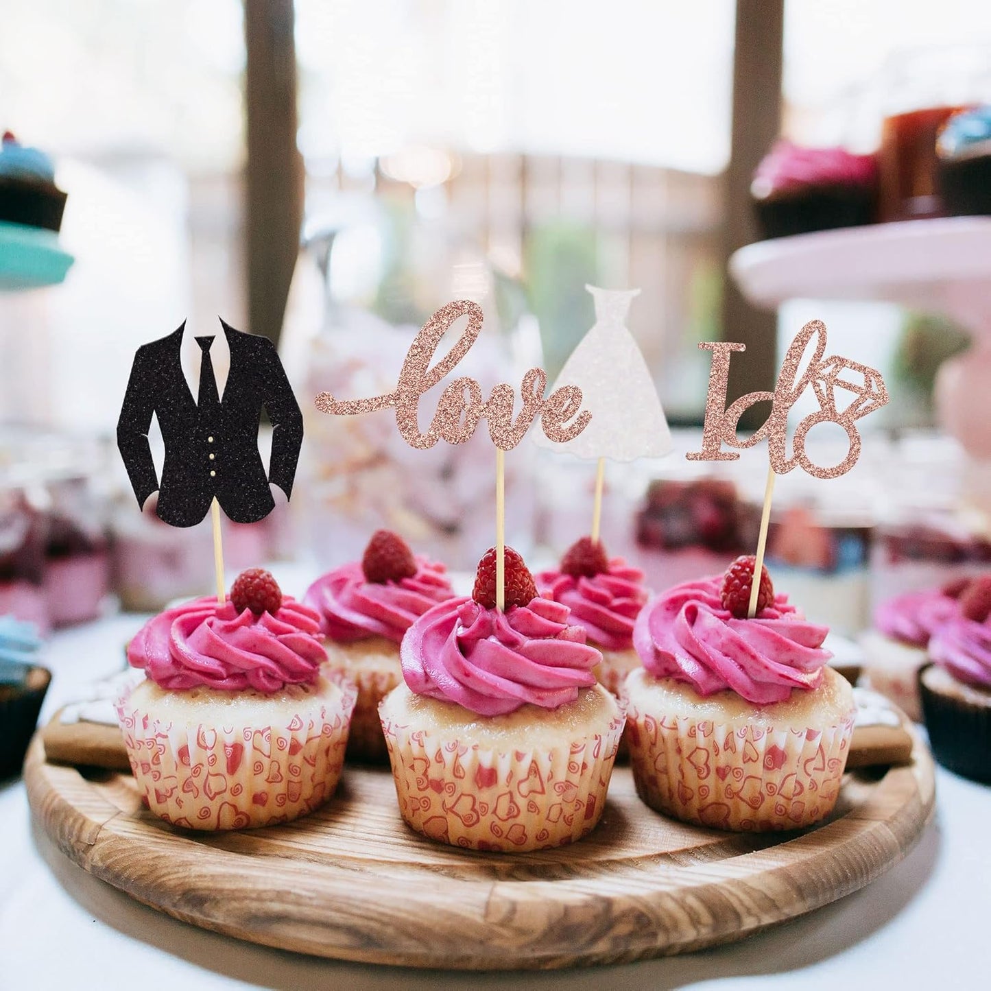 Gyufise 24 Pack Wedding Cupcake Toppers Glitter Groom and Bride Love I Do Cupcake Picks for Bridal Shower Wedding Engagement Party Cake Decorations Supplies