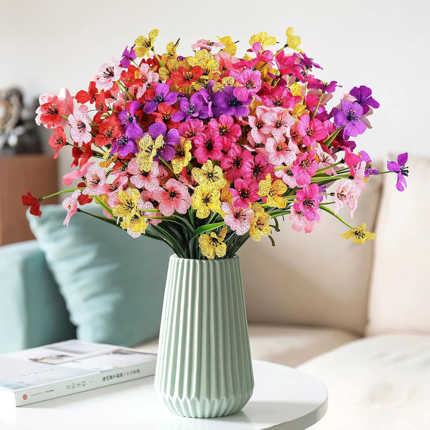 AmyHomie 20 Bundles Artificial Flowers for Outdoor Outside Spring Summer Decoration UV Resistant Faux Flowers No Fade Fake Plastic Plants Garden Porch Window Box Decorating(Mix Color)