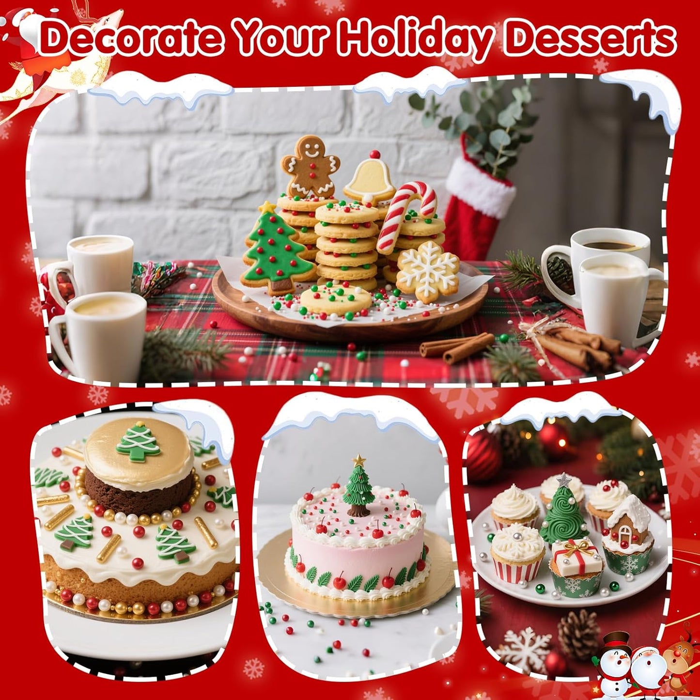 Christmas Nonpareils Sprinkles for Cake Decorating,130g White Red and Green Mini Pearls Mix,Edible Sugar Holiday sprinkle for Cupcake Toppers, Cookie, Ice Cream Decorations Christmas Party Supplies