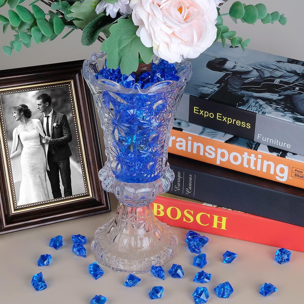 Babenest Acrylic Crushed Ice Rocks, 150 PCS Fake Crystals Plastic Ice Cubes Diamonds Gems for Vase Fillers, Home Decoration, Table Scatter, Event, Wedding, Arts & Crafts (Royal Blue)