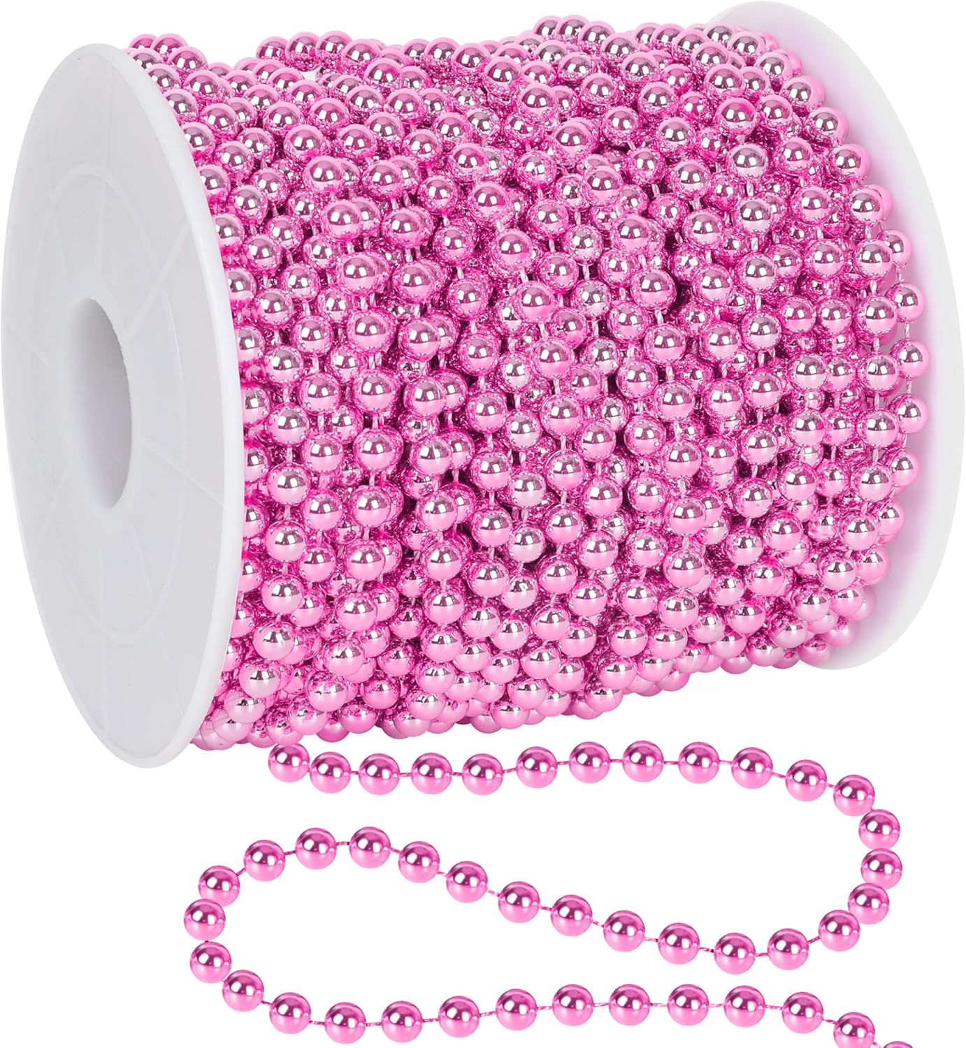 100 FT Pink Christmas Tree Beads Garland, Plastic Xmas Tree Beads Trim Chain Roll for Home, DIY Fireplace Holiday Decor Hanging Ornaments