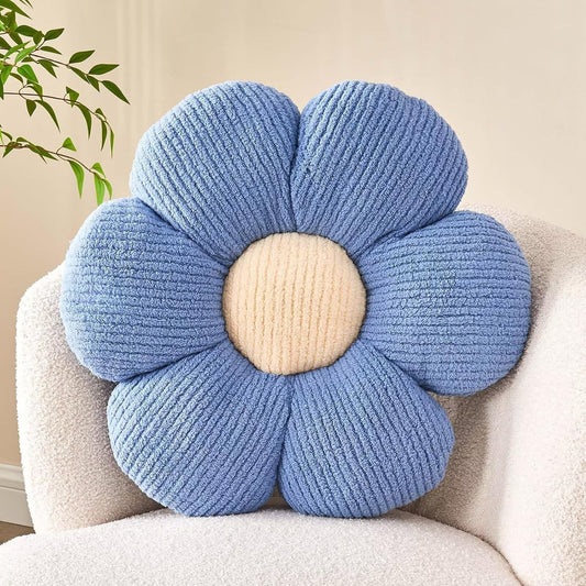 Flower Throw Pillow, Soft Blue 17.7" Shaped Floor Pillow for Home Decor, Cute Aesthetic Plush Decorative Pillows for Bed, Sofa, Couch