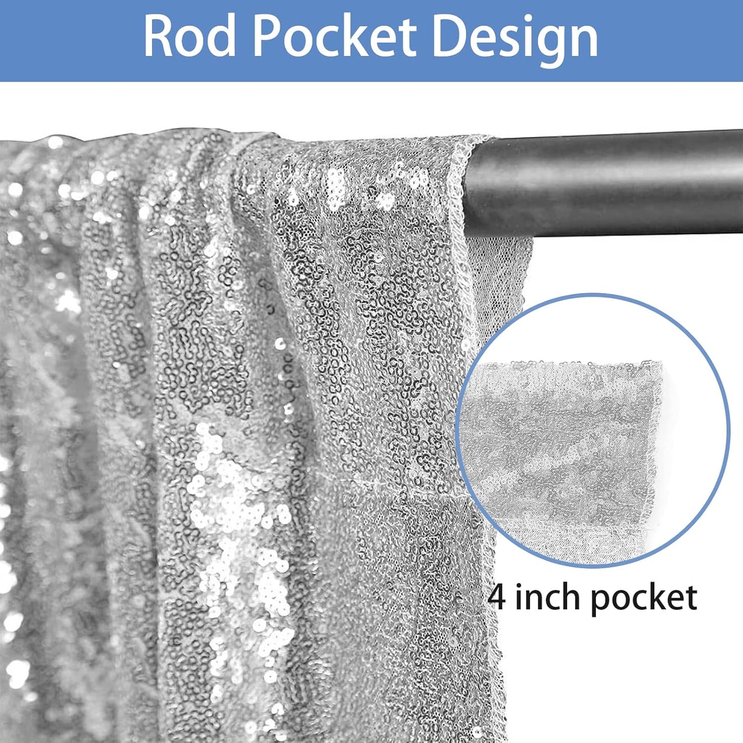 Hahuho Silver Sequin Backdrop Curtain, 4PCS 2FTx8FT Glitter Backdrop Curtain for Parties, Christmas, Wedding, Party Decoration（4 Panels, 2FT x 8FT, Silver