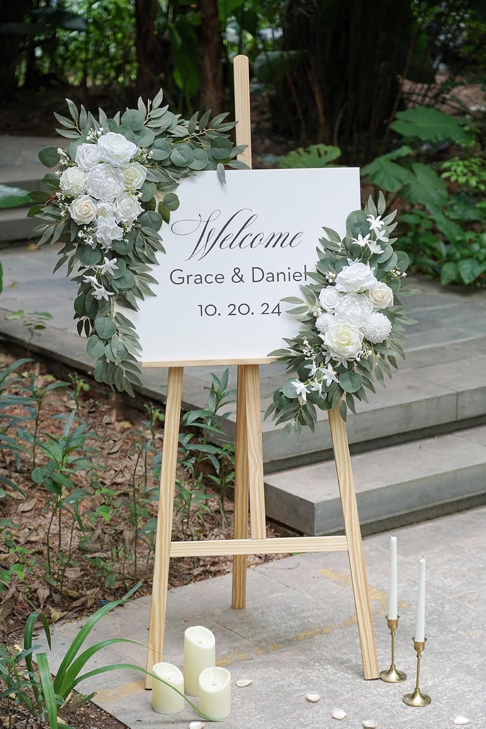 Artificial Flower Swag Set of 2 for Wedding Welcome Signs Floral Decorations, White Wedding Arch Flowers for Wedding Ceremony