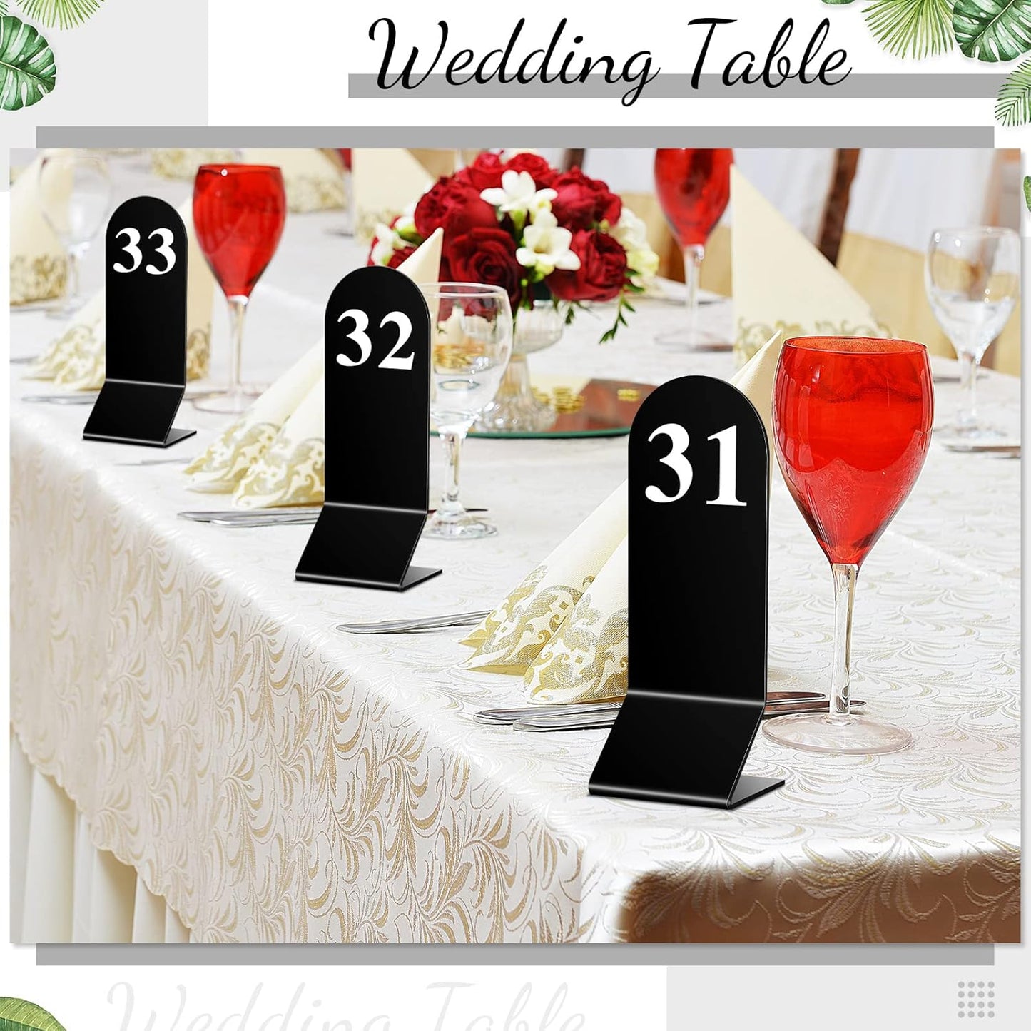 Remerry 50 Pcs Table Numbers 1-50 Acrylic Double Sided Number Cards Acrylic Tent Table Holders Tent Cards Wedding for Restaurant, 2.36 x 6.3 Inch (Black)