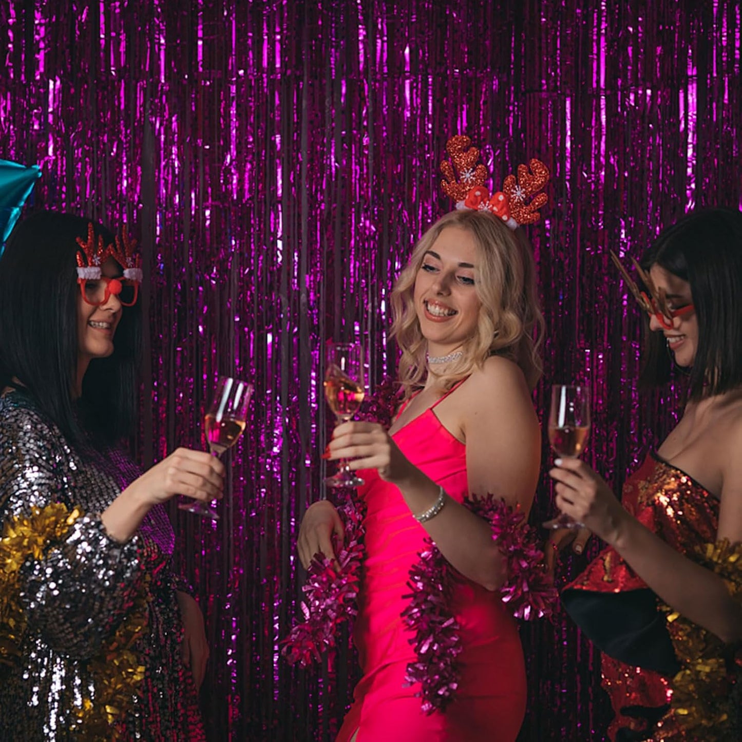 2 Pack Hot Pink Party Backdrop Birthday Decorations Tinsel Curtain Party Streamers Foil Fringe Christmas Bachelorette Graduation Fiesta Party Decorations Hot Pink Photo Booth Backdrop