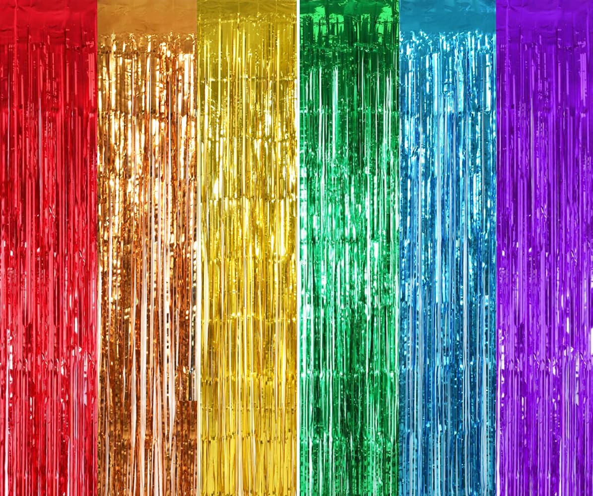 TONIFUL 2Pcs Rainbow Door Streamers,Party Photo Booth Backdrop Metallic Streamers Rainbow Foil Fringe Curtains for Halloween Birthday,New Year,Bachelorette,Graduation Party Streamers Decoration