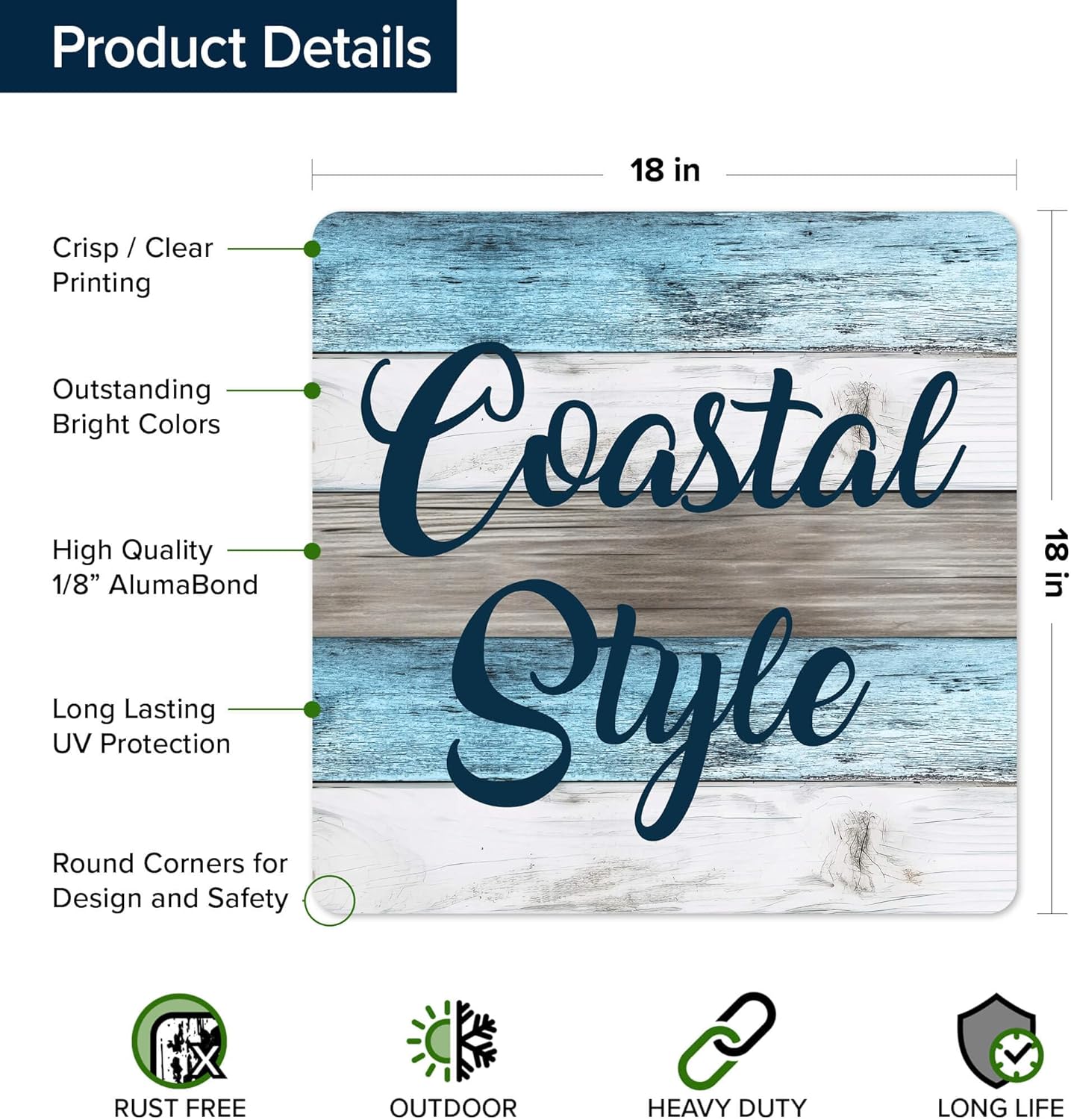 Custom Sign, Custom Street Sign, 11 Font Colors, 13 Font Styles, 4 Hole Options, 22 Sizes, 18x18 Inches, Rust Free DiBound, Fade Resistant, Made in USA by My Sign Center (Coastal)