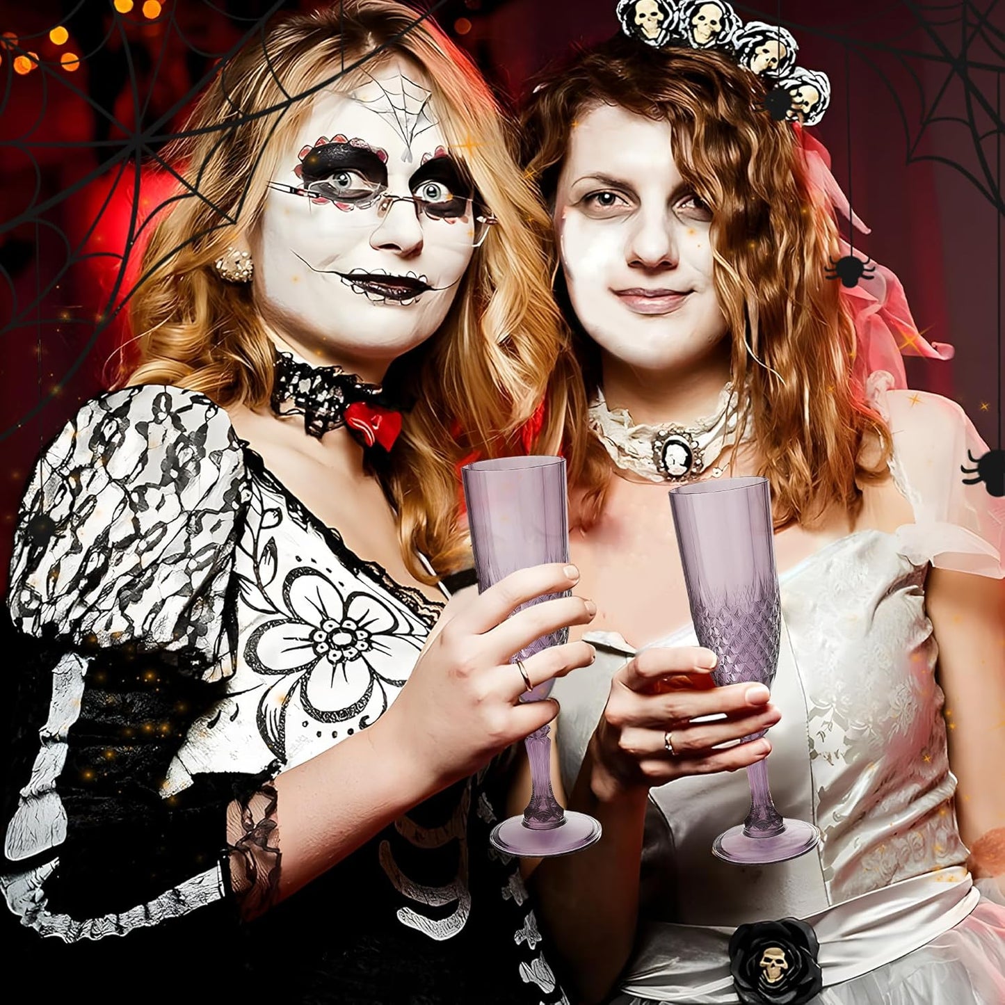 Plastic Champagne Flutes, 24PCS Dark Purple Wine Glasses Goblets Cups Reusable Flute, for Halloween Weddings Bachelor Parties Toasting and Events(24, Dark Purple)