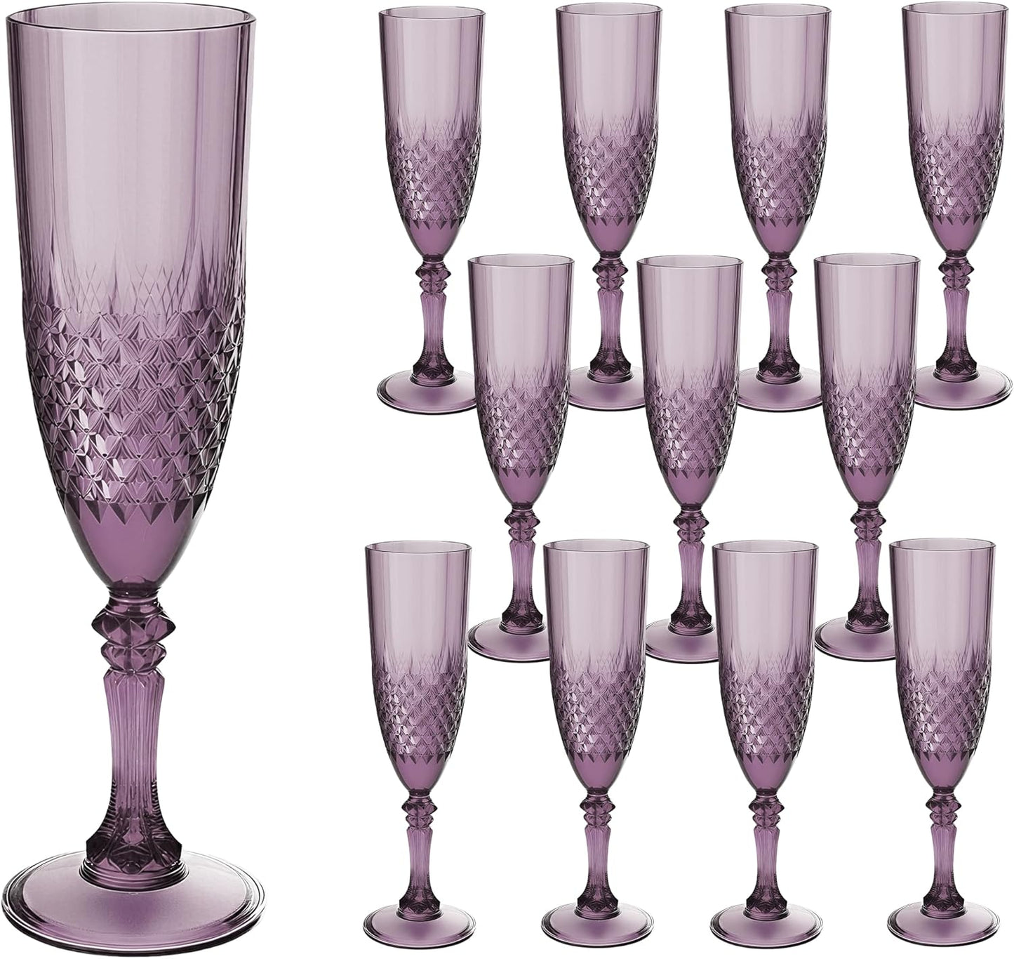 Plastic Champagne Flutes, 12PCS Dark Purple Wine Glasses Goblets Cups Reusable Flute, for Halloween Weddings Bachelor Parties Toasting and Events(12, Dark Purple)