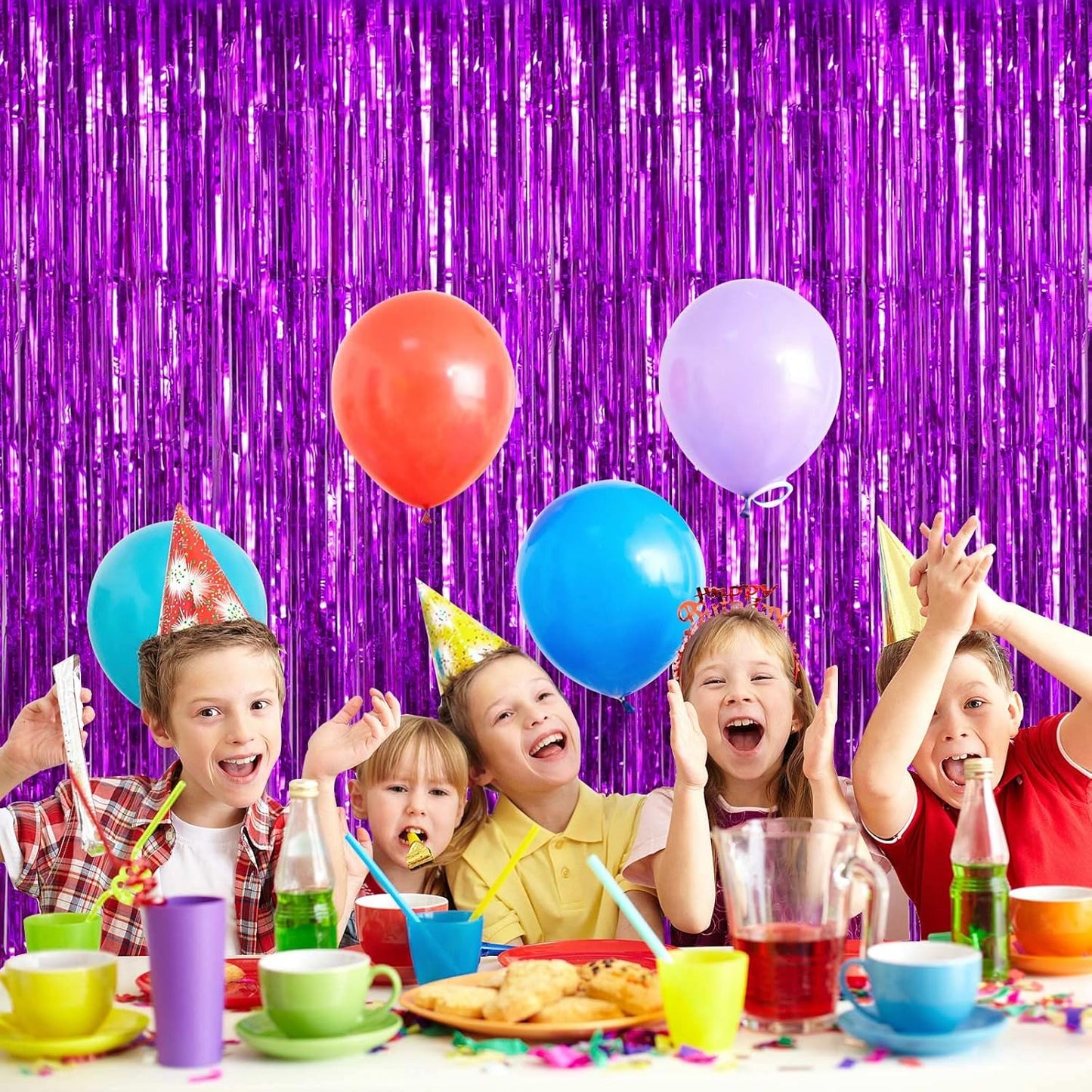 2 Pack Purple Fringe Curtains Foil Shiny Fringe Backdrop Tinsel Door Streamers Foil Curtains for Birthday Wedding Engagement Bridal Shower Celebration Party Decorations Large