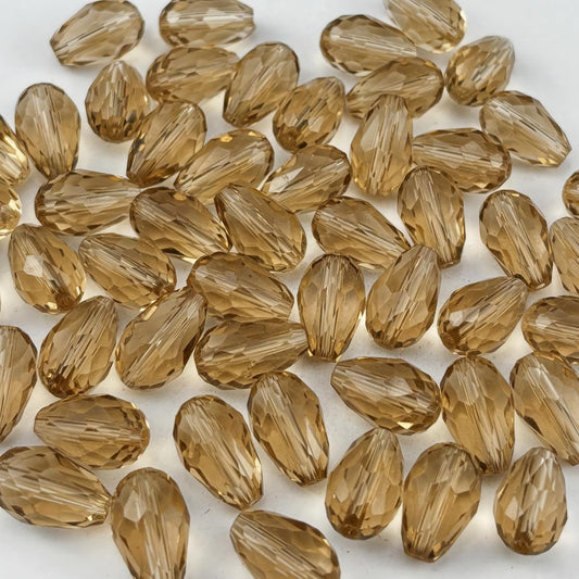 100pcs 8x12mm Teardrop Crystal Glass Beads for Jewelry Making, Faceted Vertical Hole Teardrop Glass Spacer Beads for Wind Chimes Bracelet Earring Necklace DIY Craft(Champagne)