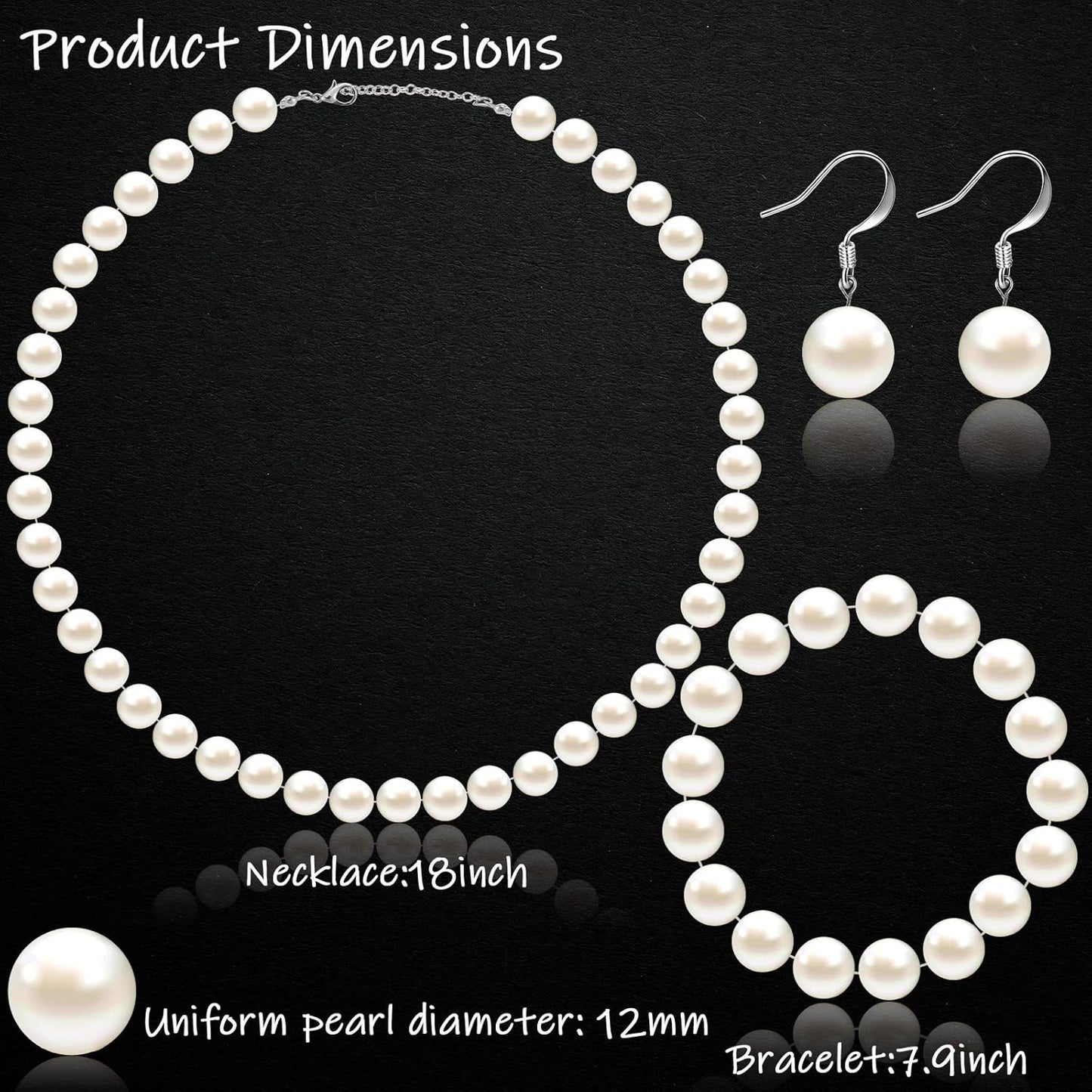 4 Pcs 1920s Faux Pearl Costume Jewelry Set for Women Halloween Simulated Necklace Bracelet Earrings for Wedding