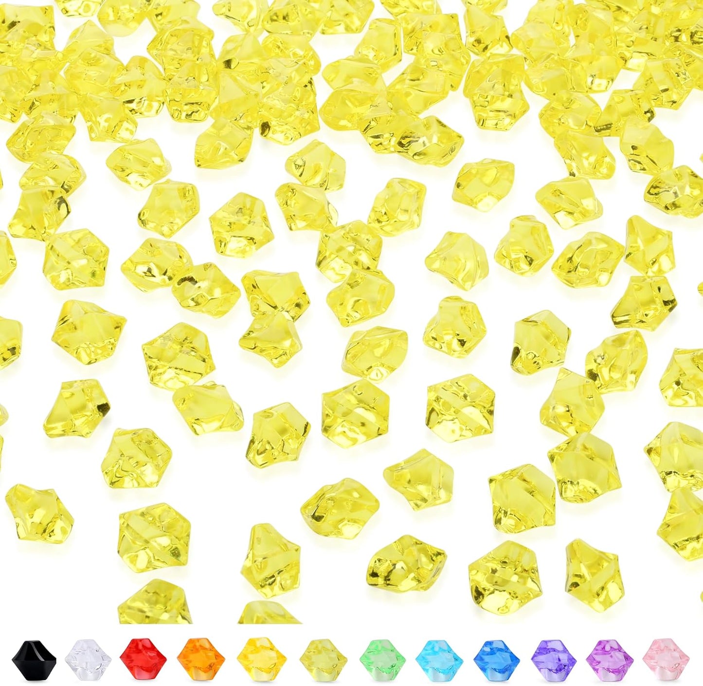 YATOJUZI 500pcs Fake Ice Cubes Yellow Acrylic Crushed Rocks Vase Fillers Plastic Diamonds Gems for DIY Party Wedding Centerpiece Table Scatter Prop Display 0.5" (Only Yellow)